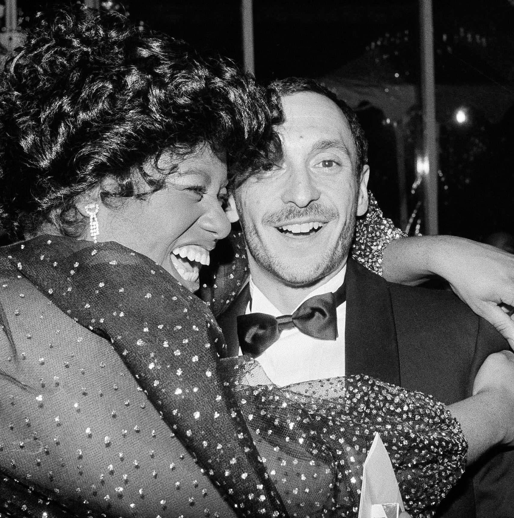 Singer Jennifer Holliday hugs director Michael Bennett as they celebrate the opening of the new Broadway musical “Dreamgirls,” Dec. 21, 1981. Bennett also directed “A Chorus Line.” (AP Photo/Richard Drew) - Associated Press