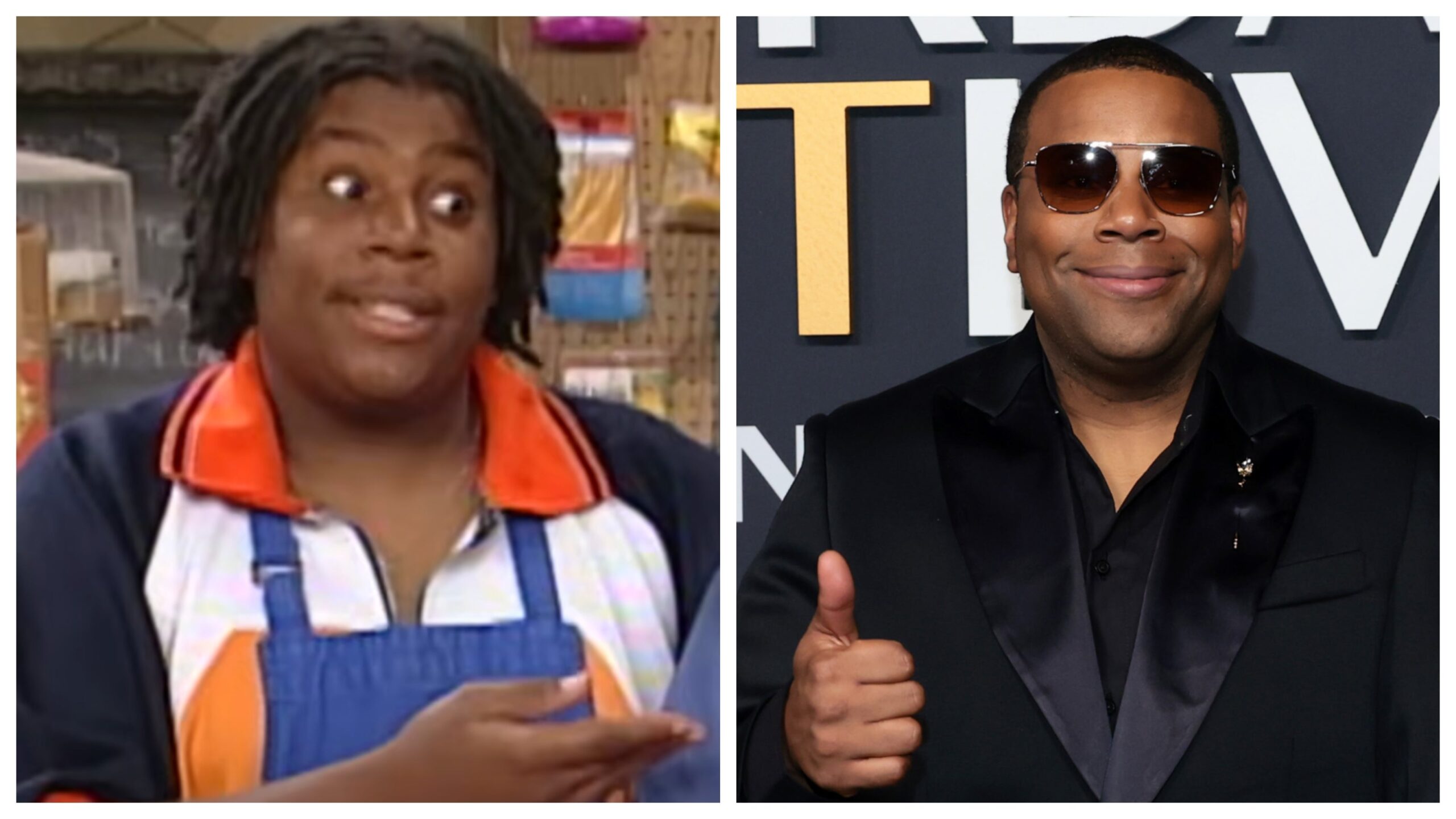 Kenan Thompson, from “Kenan and Kel’; Kenan Thompson 2025. Photo: YouTube/Nick Rewind; Dimitrios Kambouris/Getty Images