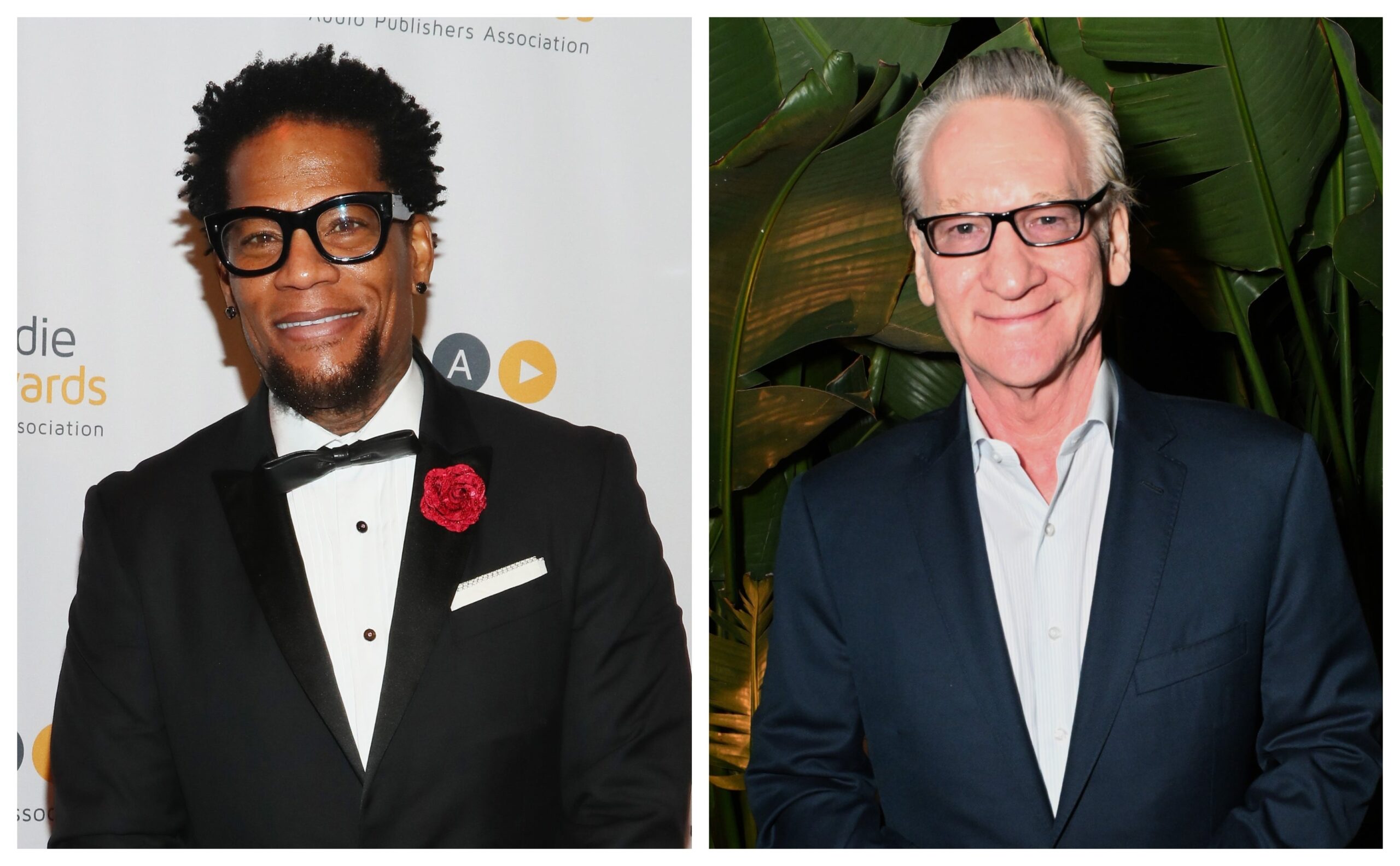 D.L. Hughley, left; Bill Maher. Photo: Getty Images Astrid Stawiarz for the Audio Publisher Association; Vivien Killilea for Creative Artists Agency, LLC