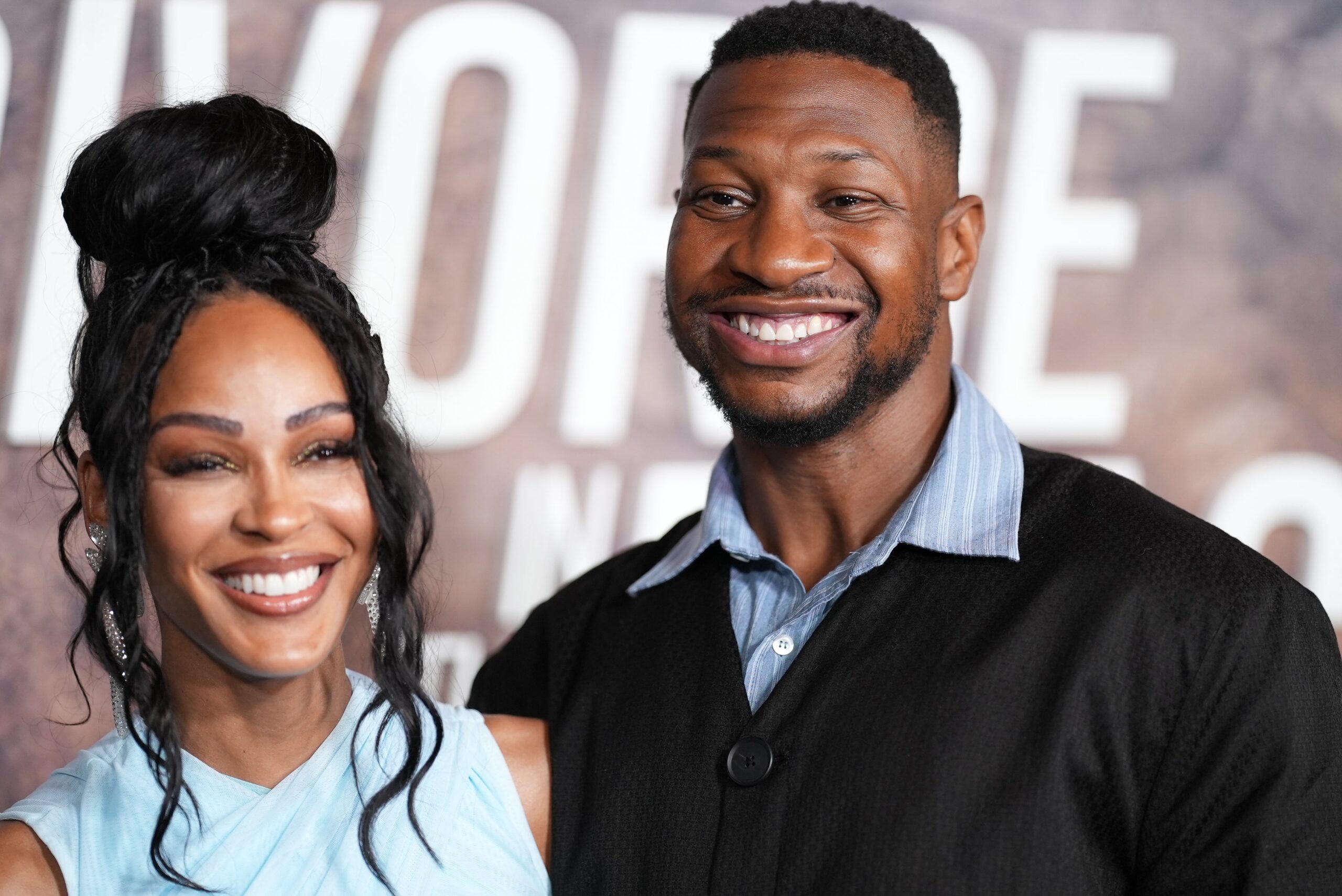 Meagan Good and Jonathan Majors at Tyler Perry’s “Divorce In The Black” New York premiere held at the Regal Times Square on July 8, 2024 in New York, New York. Image: Getty Images Photo by John Nacion/Variety via Getty Images