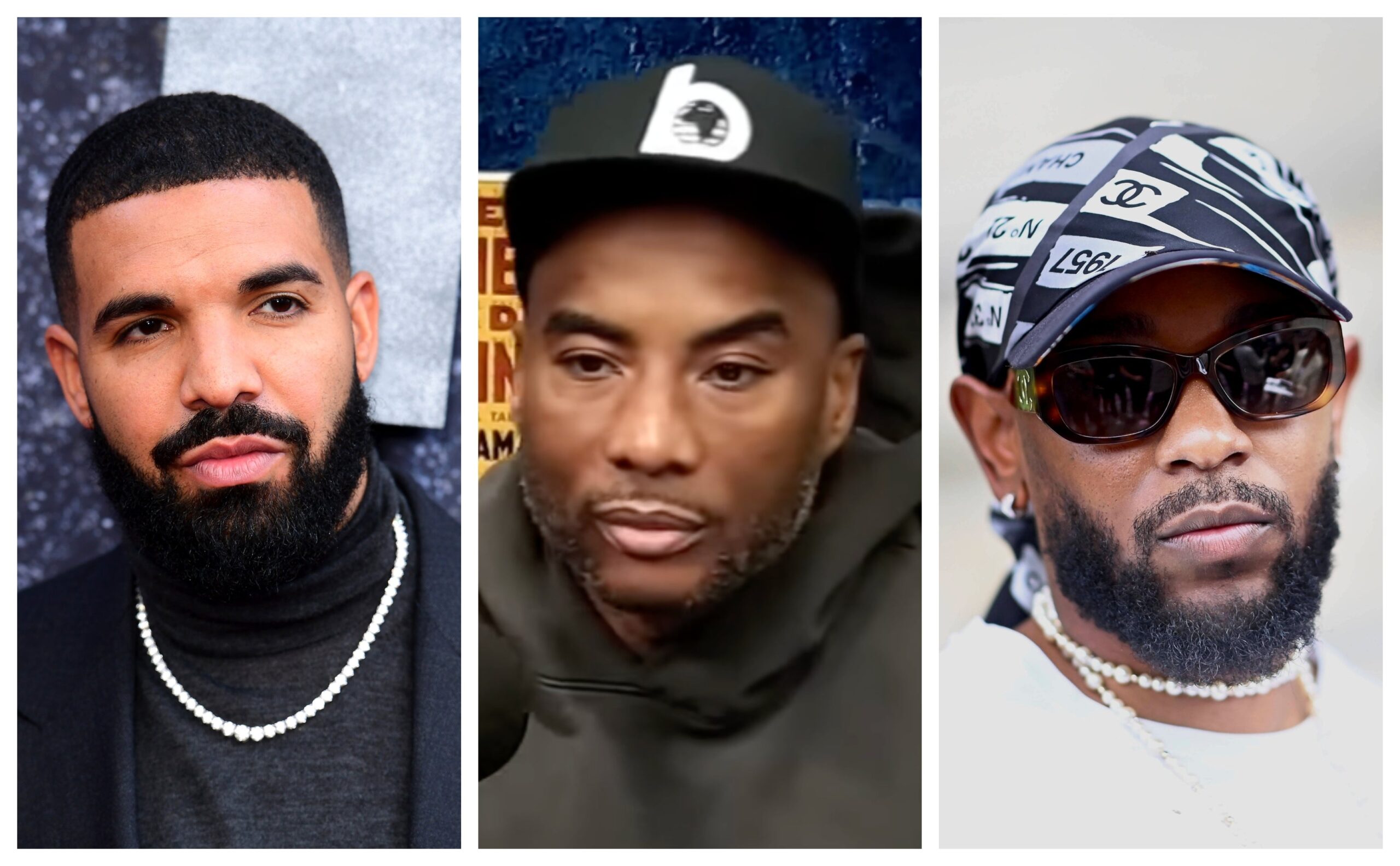 Drake, left; Charlamagne tha God, Kendrick Lamar. Photo: AP AP Images; YouTube/The Breakfast Club; AFC/MPP/SIPA