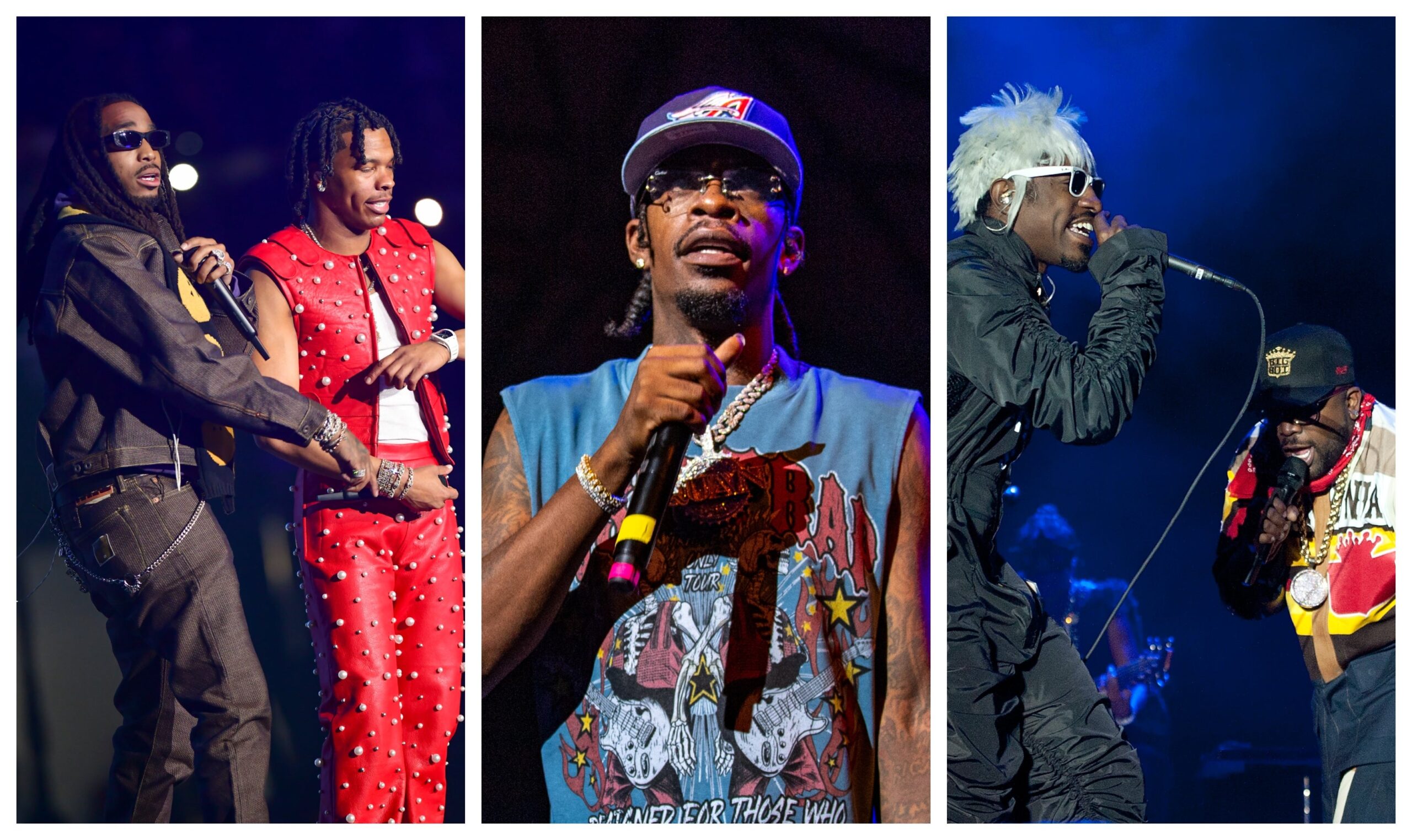 (L-R) Quavo, Lil Baby, Rich Homie Quan, André 3000, Big Boi Image: Getty Images Prince Williams; Aaron J. Thornton; Erika Goldring