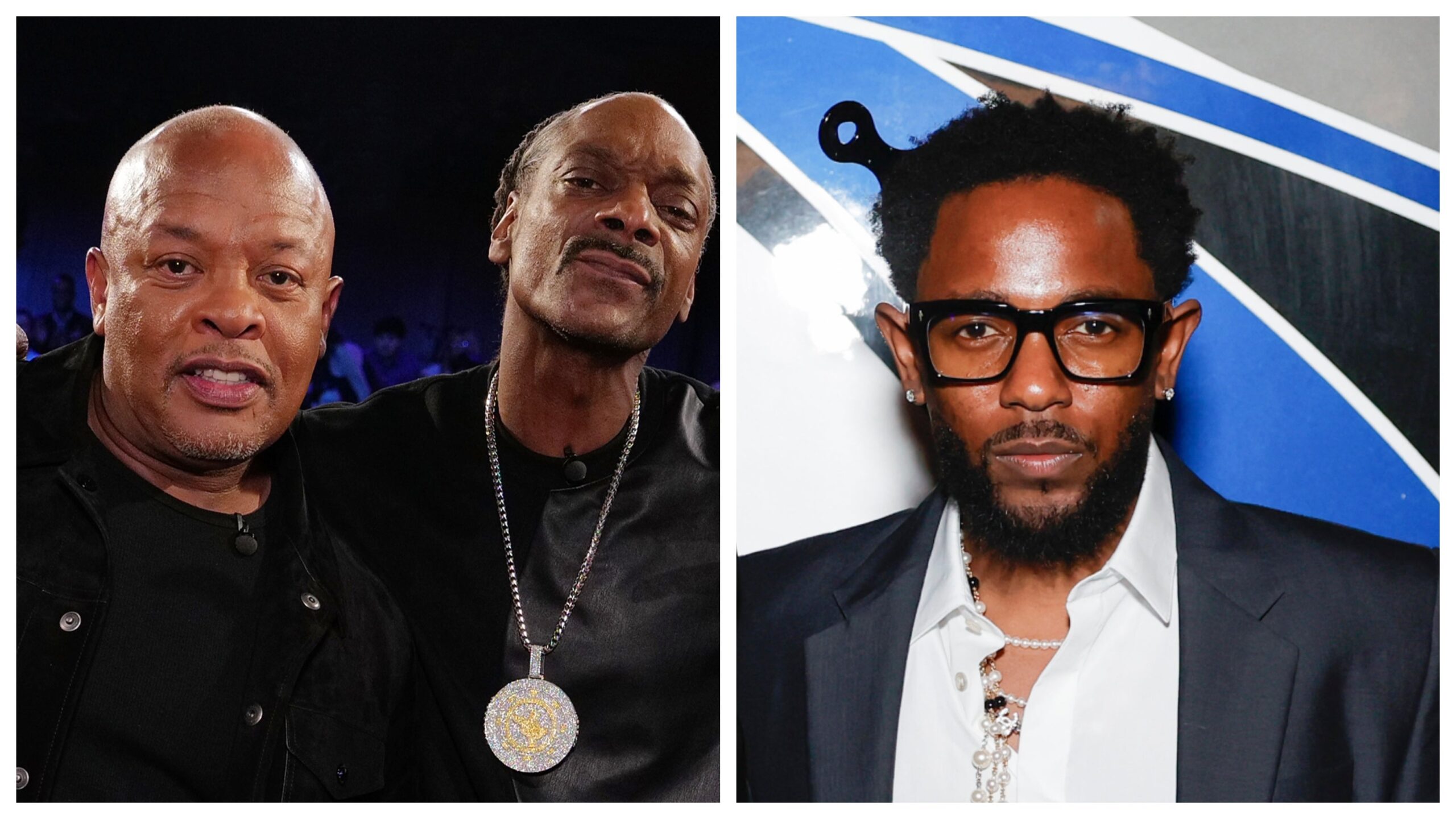 Dr. Dre, left; Snoop Dogg and Kendrick Lamar Photo: Getty Images Randy Holmes. / Disney; Stefanie Keenan for Cash App