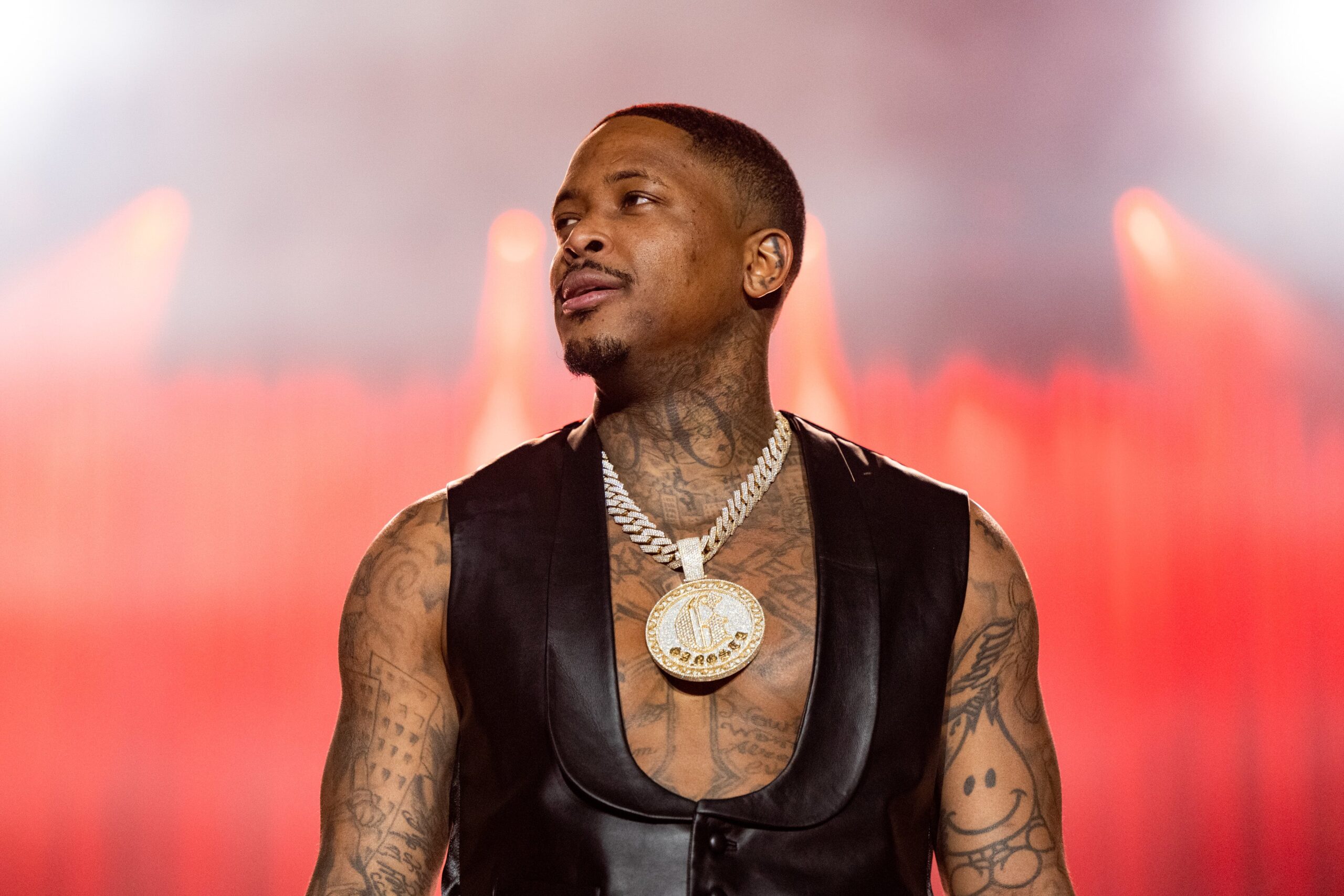 Rapper YG performs onstage during the “Red Cup Tour” at The Kia Forum on February 02, 2023 in Inglewood, California. Photo: Getty Images Scott Dudelson