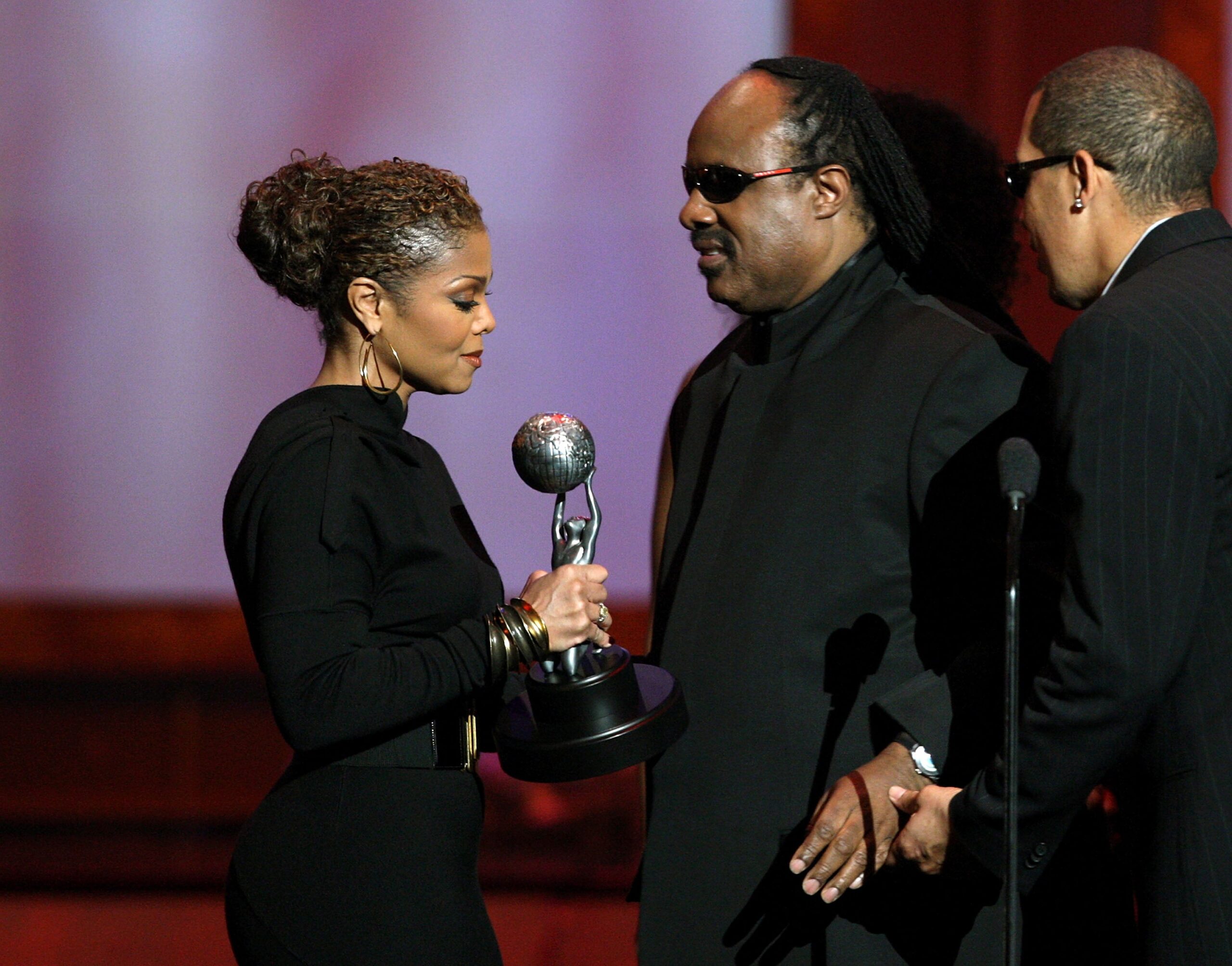Janet Jackson presents singer Stevie Wonder the Image Awards Hall of Fame award onstage during the 39th NAACP Image Awards on February 14, 2008 in Los Angeles, California. Image: Getty Images Jesse Grant/Getty Images