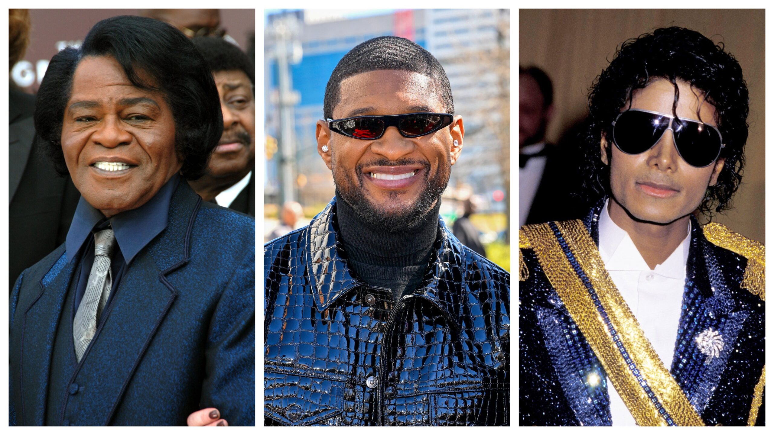 James Brown, left; Usher, and Michael Jackson. Photo: Getty Images Getty Images for TV Guide Channel; Derek White; Ron Galella/Ron Galella Collection