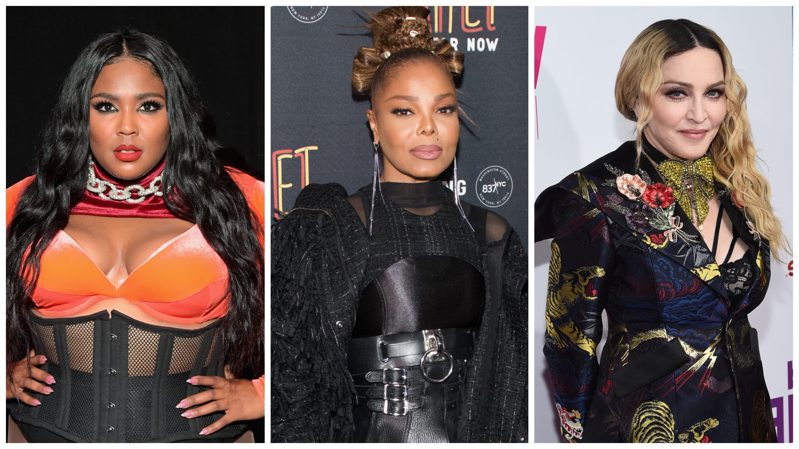 Left to right: Lizzo, Janet Jackson, Madonna. Photo: Getty Images Charley Gallay for Pandora/Noam Galai/Ilya S. Savenok for A+E
