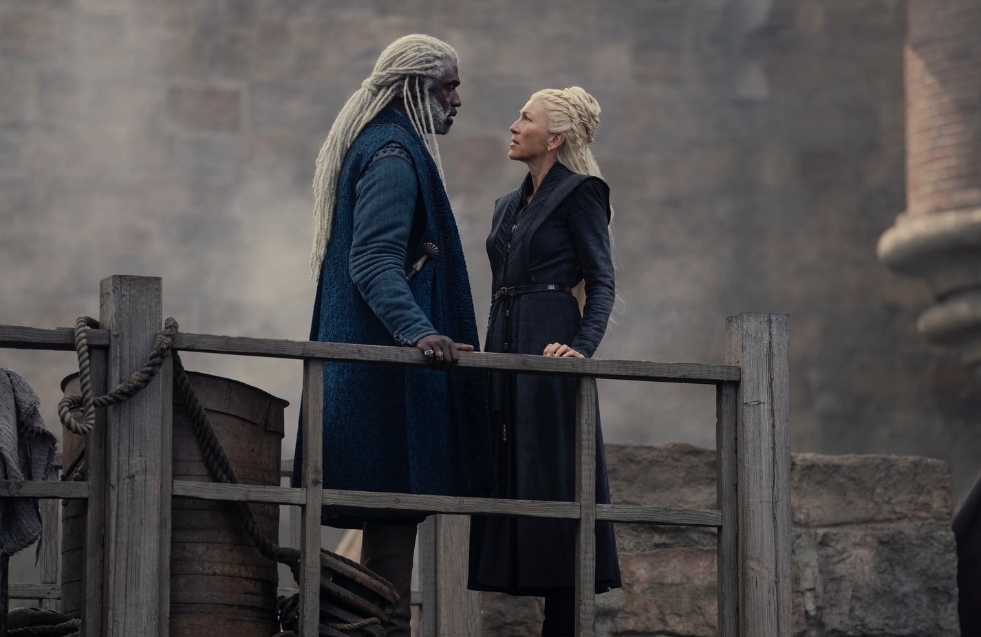 Steve Toussaint as Lord Corlys Velaryon and Eve Best as Princess Rhaenys Targaryen in ‘House of the Dragon.’ Photo: Ollie Upton/HBO