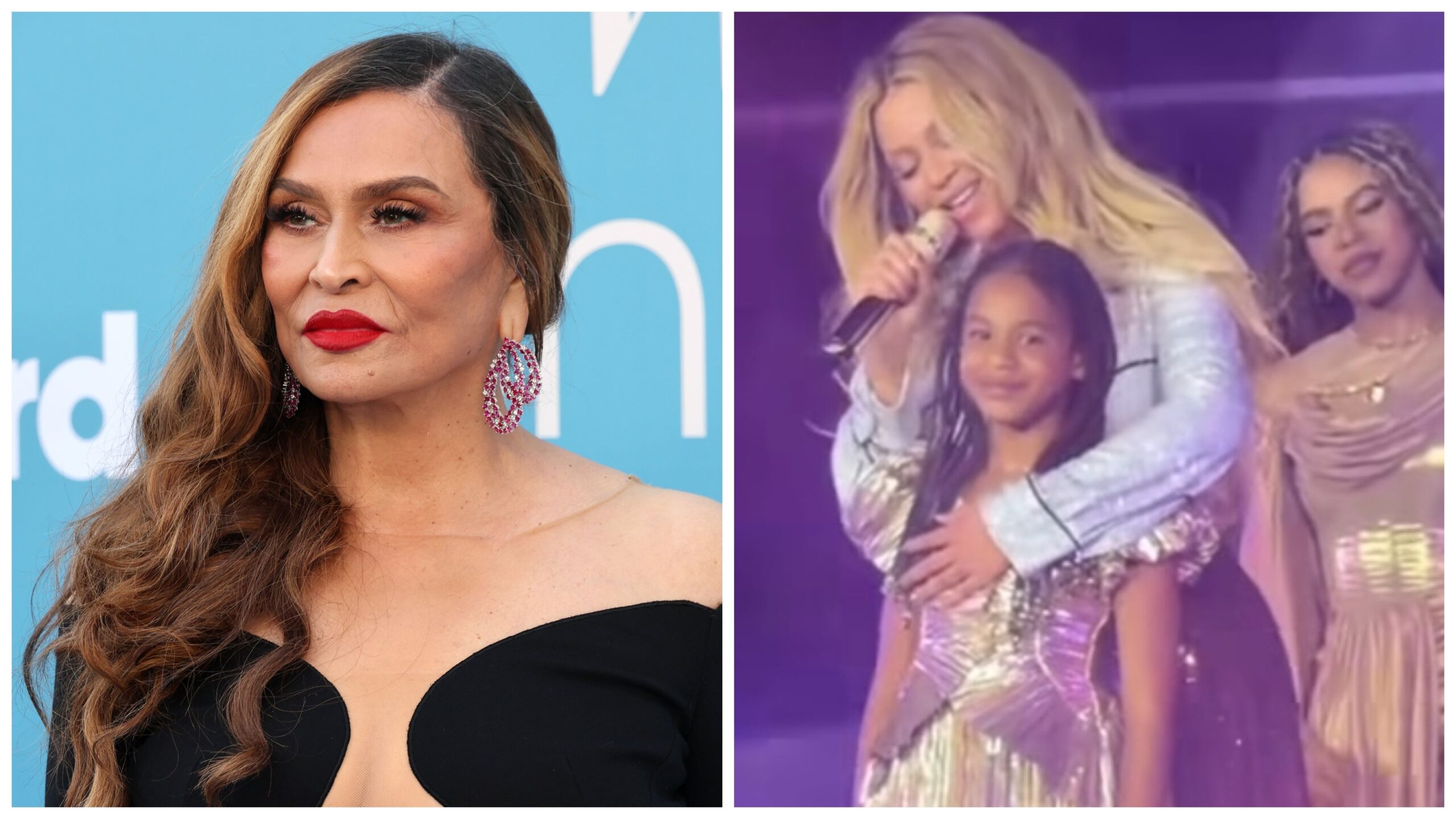 Tina Knowles, left; Rumi, center, Beyonce, and Blue Ivy. Photo:  Amy Sussman/Getty Images; Instagram/Rumiyonce