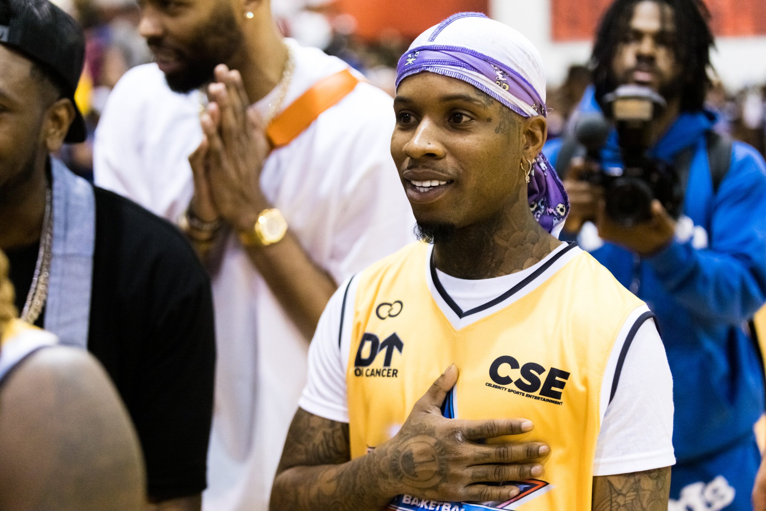 Tory Lanez plays basketball at the 2022 Parlor Games Celebrity Basketball Classic at the Cox Pavilion on April 30, 2022 in Las Vegas, Nevada. Photo: Getty Images Greg Doherty