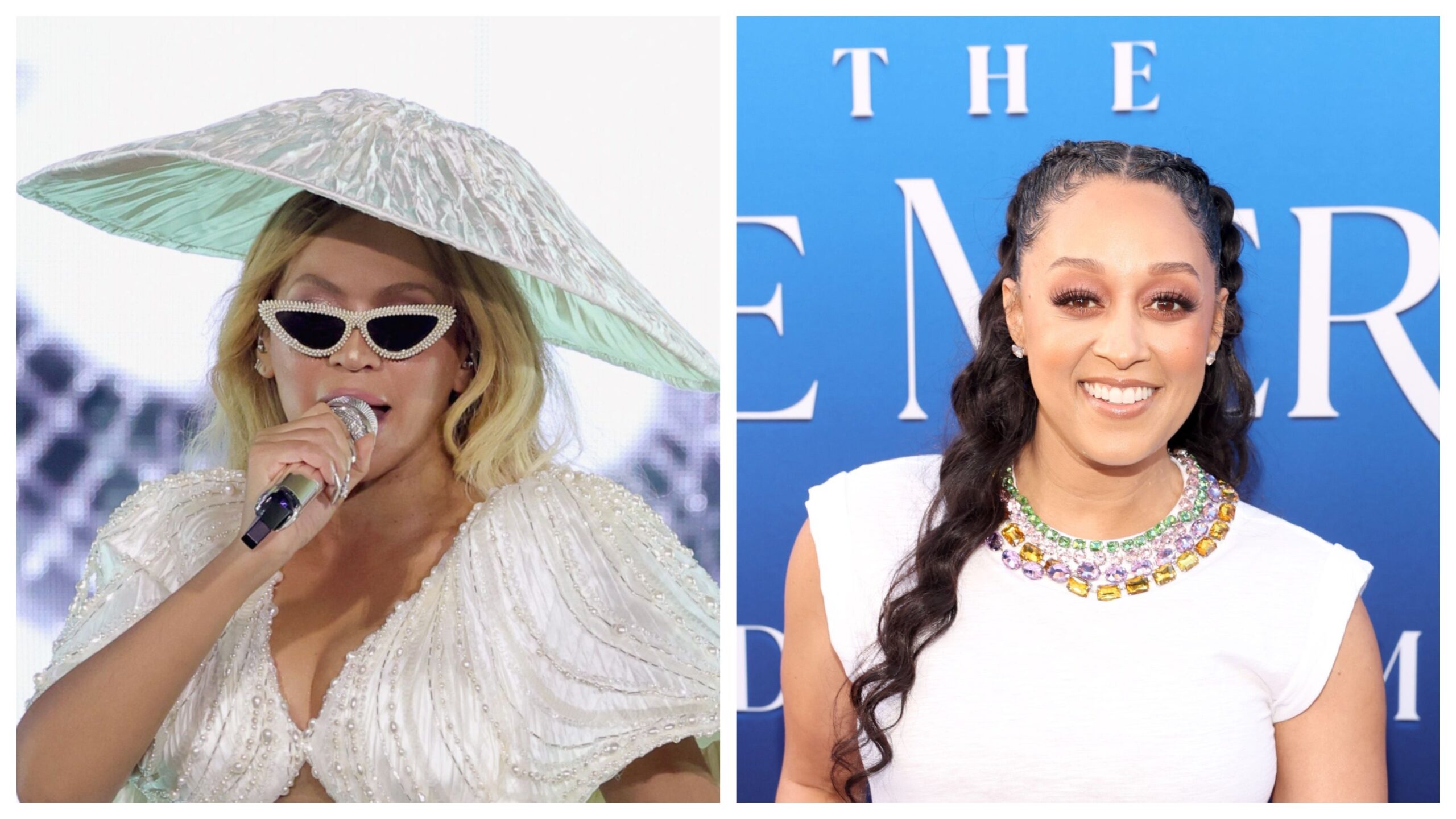 Beyoncé, left; Tia Mowry. Photo: Getty Images Kevin Mazur/WireImage for Parkwood; Jesse Grant for Disney