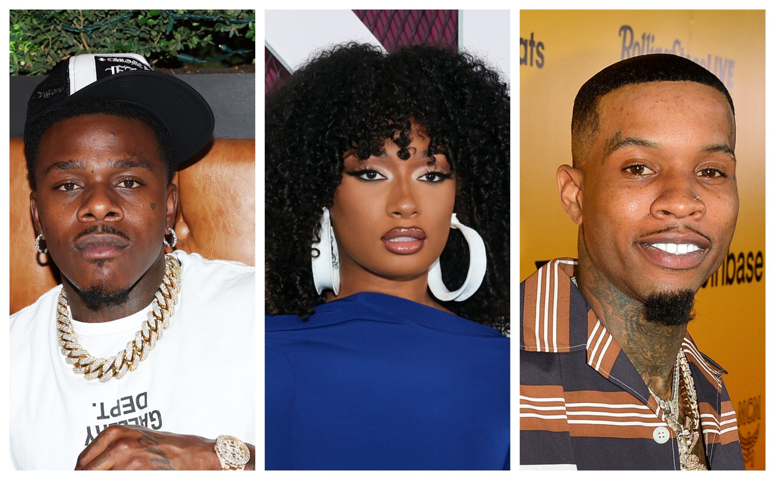 Dababy, left; Megan Thee Stallion, and Tory Lanez. Photo: Getty Images Shareif Ziyadat; Renee Dominguez/FilmMagic; Jerod Harris for MCM