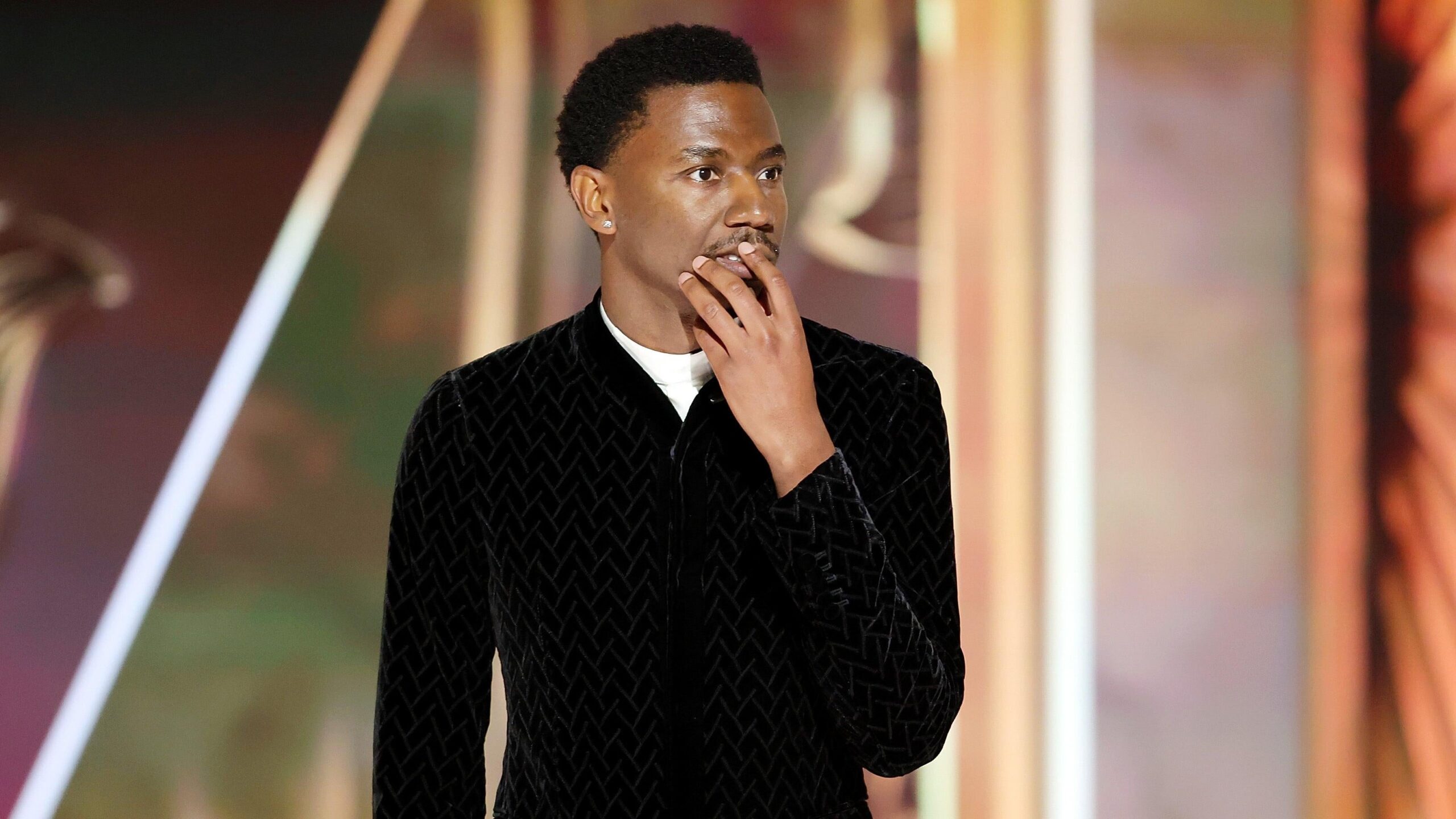Host Jerrod Carmichael speaks onstage at the 80th Annual Golden Globe Awards on January 10, 2023 in Beverly Hills, California. Photo: Getty Images Rich Polk/NBC