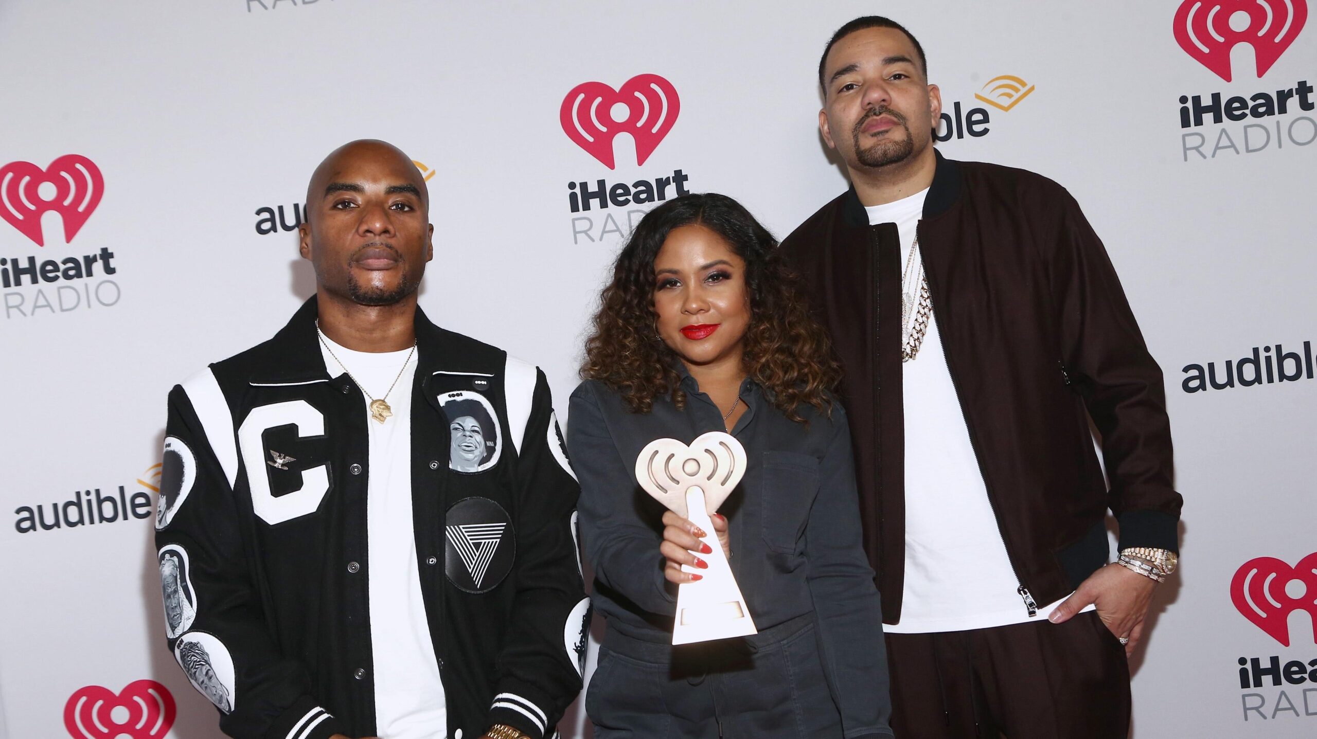 Charlamagne tha God, left, Angela Yee, and DJ Envy, win the Best Pop Culture Podcast award for ‘The Breakfast Club,’ at the 2020 iHeartRadio Podcast Awards on January 17, 2020 in Burbank, California. Photo: Getty Images Tommaso Boddi for iHeartMedia