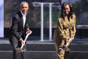 Barack and Michelle Obama Leaving Spotify