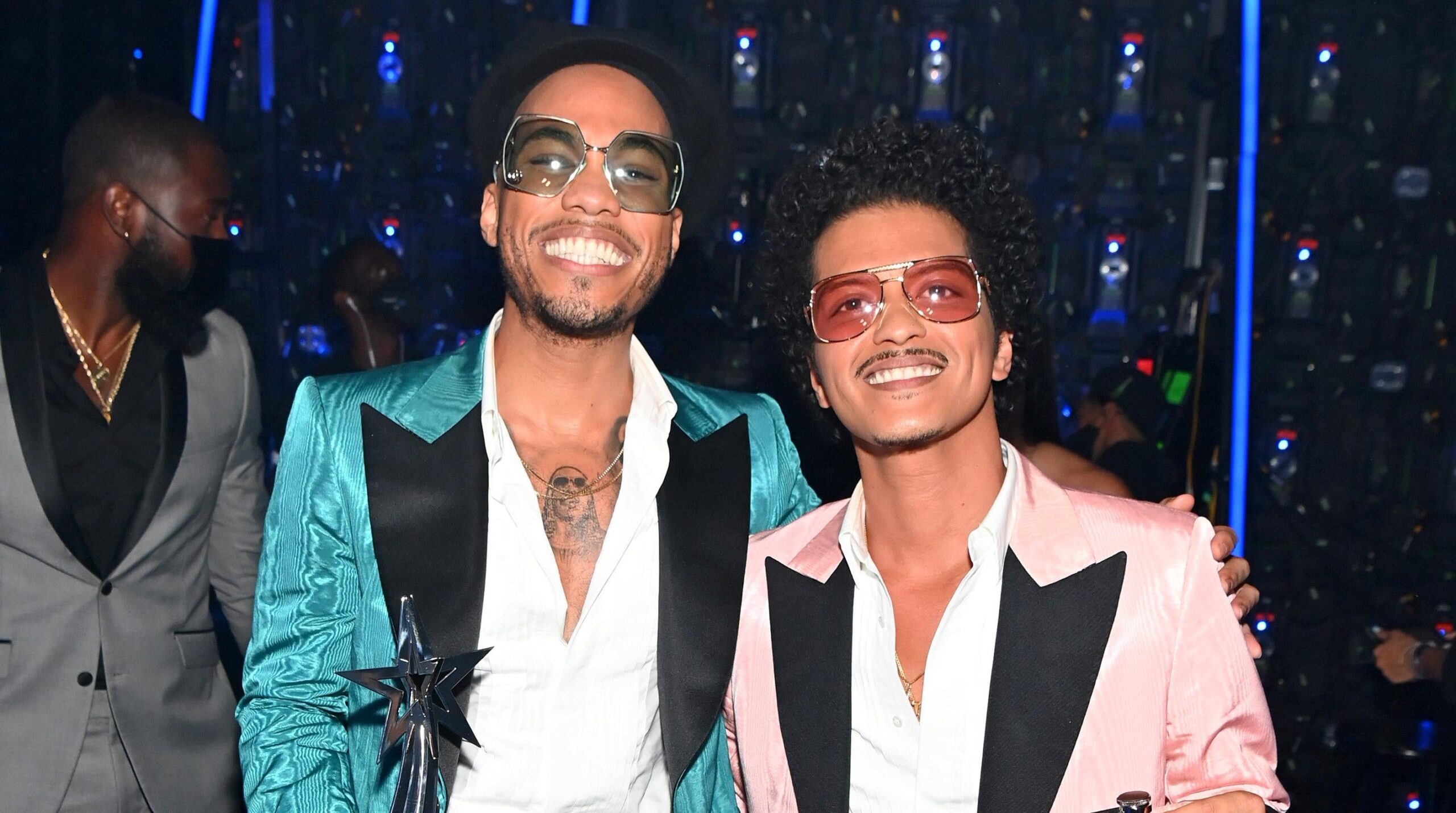 Anderson .Paak and Bruno Mars of Silk Sonic pose during the BET Awards 2021 on June 27, 2021 in Los Angeles, California. Photo: Getty Images Paras Griffin for BET