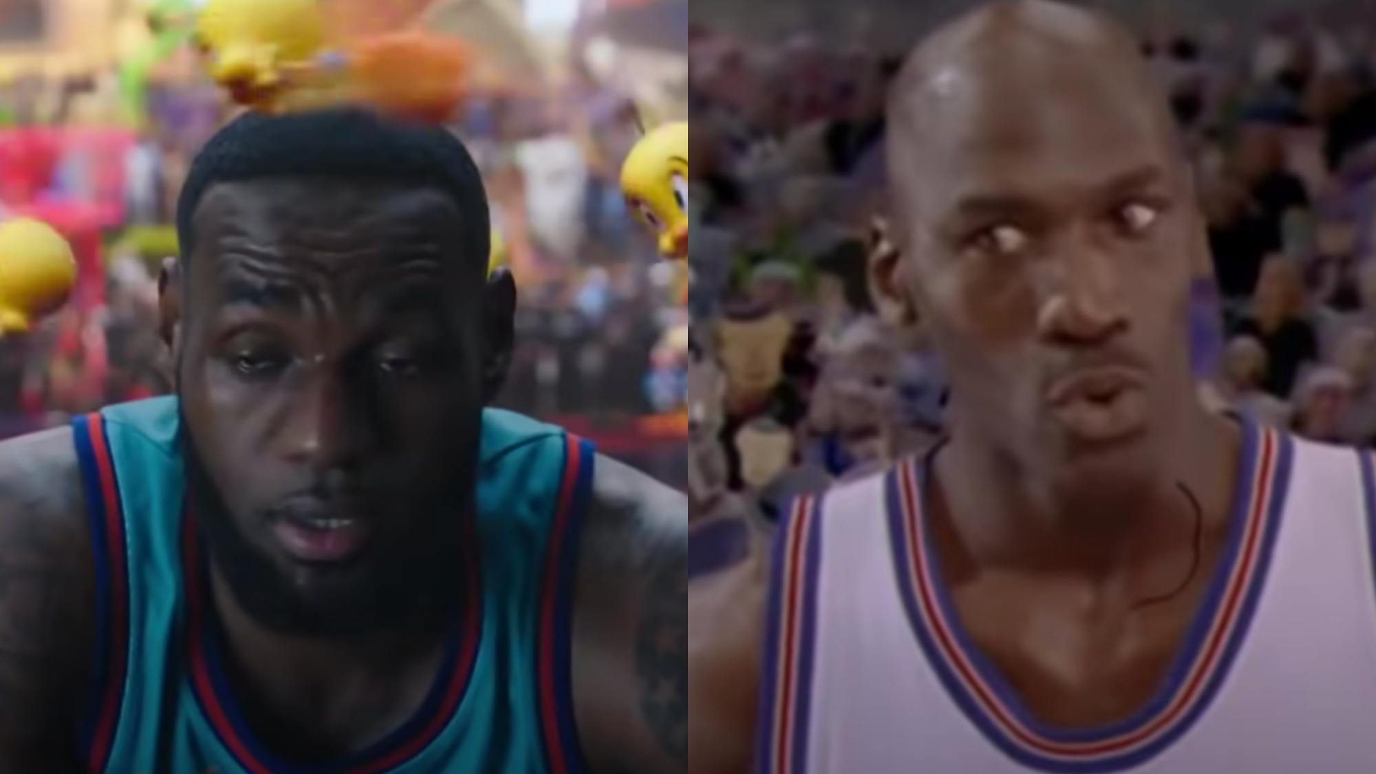 LeBron James in Space Jam: A New Legacy (2021); Michael Jordan in Space Jam (1996) Photo: Warner Bros. Pictures/YouTube