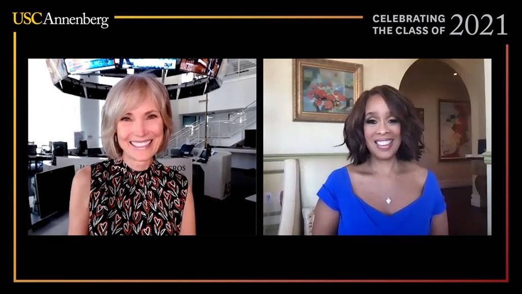 USC Annenberg Dean Willow Bay, left, and Gayle King Screenshot: Burson, Cohn & Wolfe