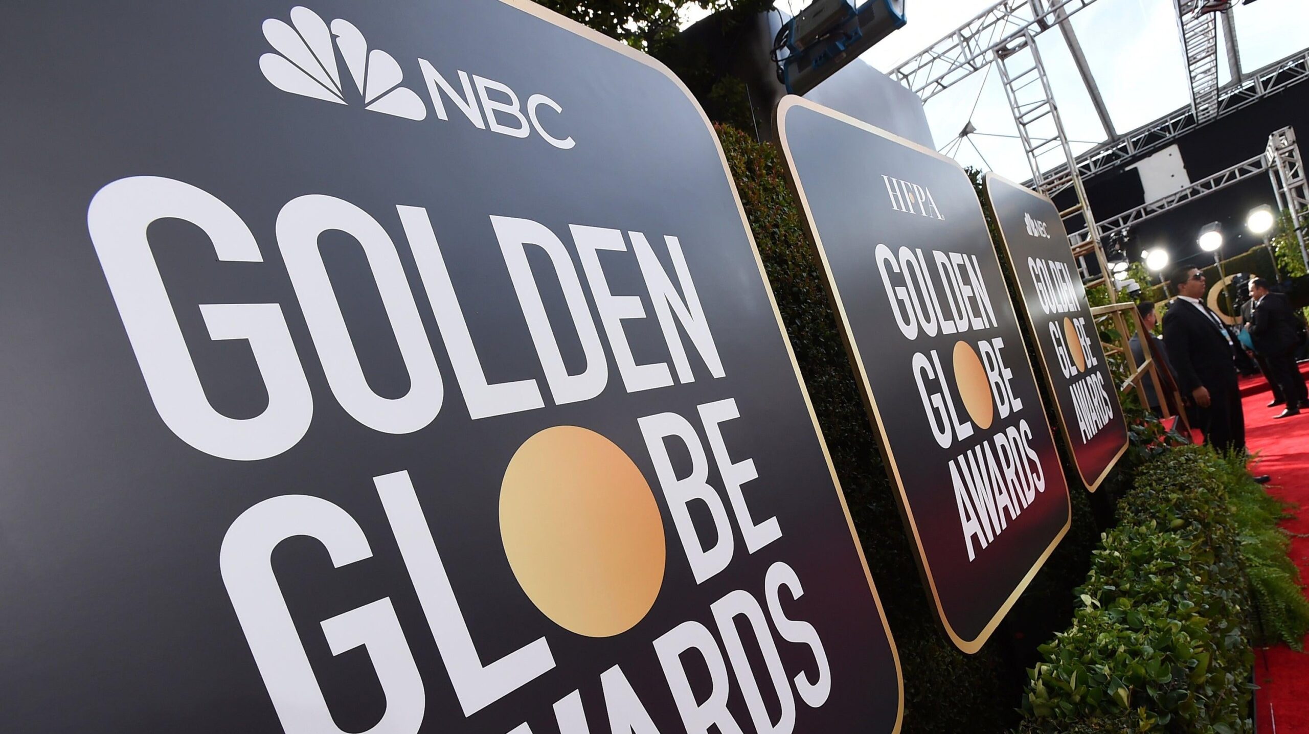 Event signage appears above the red carpet at the 77th annual Golden Globe Awards, Sunday, Jan. 5, 2020. Photo: AP Jordan Strauss/Invision/AP, File