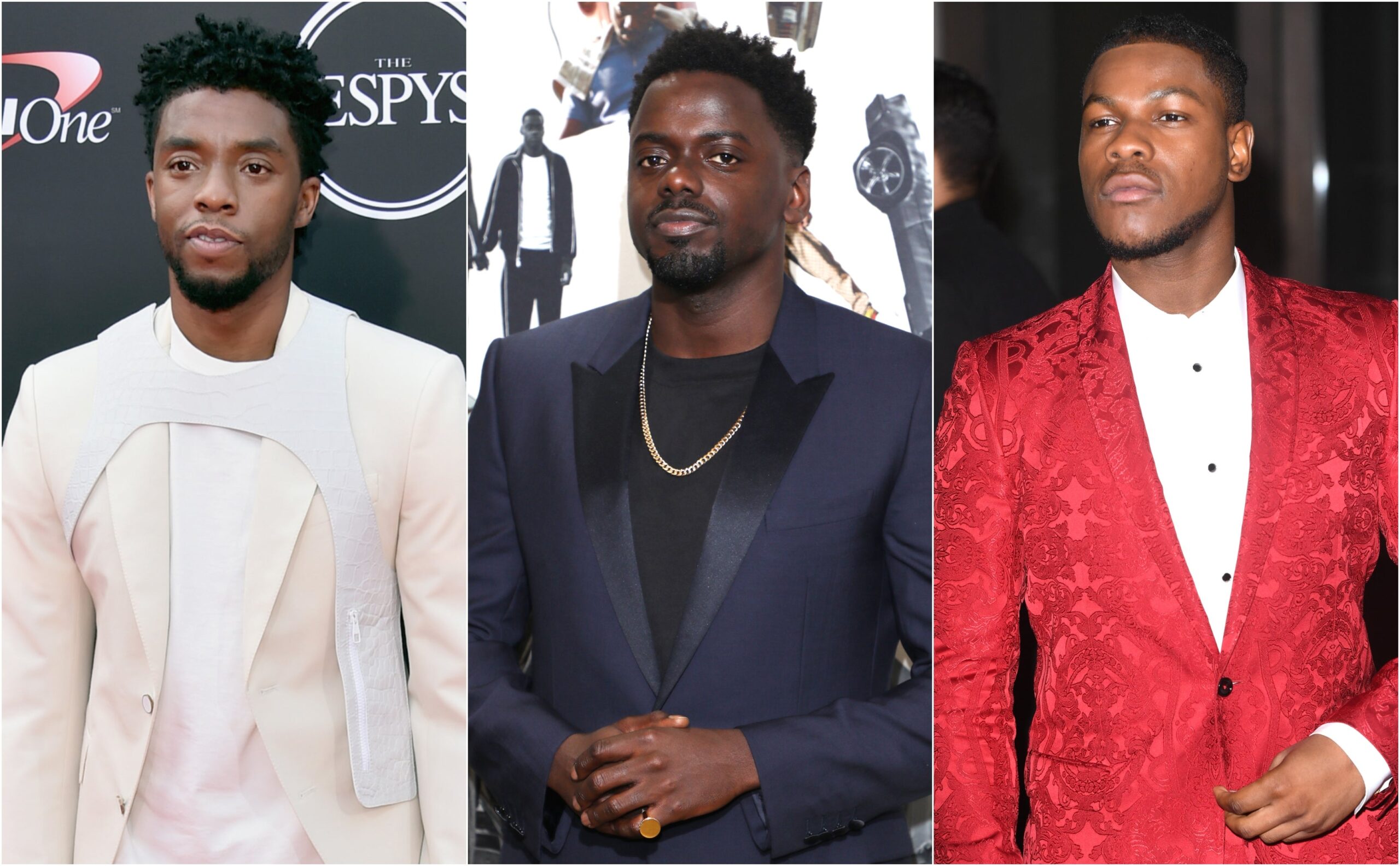Chadwick Boseman attends The 2018 ESPYS on July 18, 2018 in Los Angeles, California; Daniel Kaluuya attends the “Queen & Slim” UK Premiere on January 28, 2020 in London, England; John Boyega attends the EE British Academy Film Awards 2020 After Party on February 02, 2020 in London, England. (Photo by /Getty Images) Photo: Getty Images Alberto E. Rodriguez/Lia Toby/Stuart C. Wilson