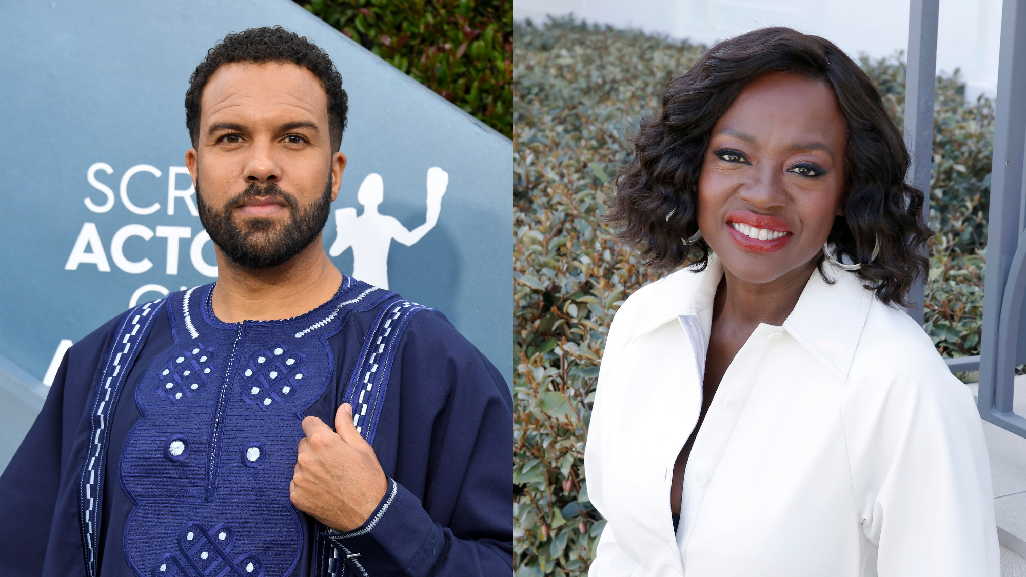 O. T. Fagbenle attends the 26th Annual Screen Actors Guild Awards on January 19, 2020; Viola Davis joins L’Oréal Paris to celebrate the launch of Age Perfect Cosmetics on March 03, 2020. Photo: Getty Images Jon Kopaloff/Getty Images