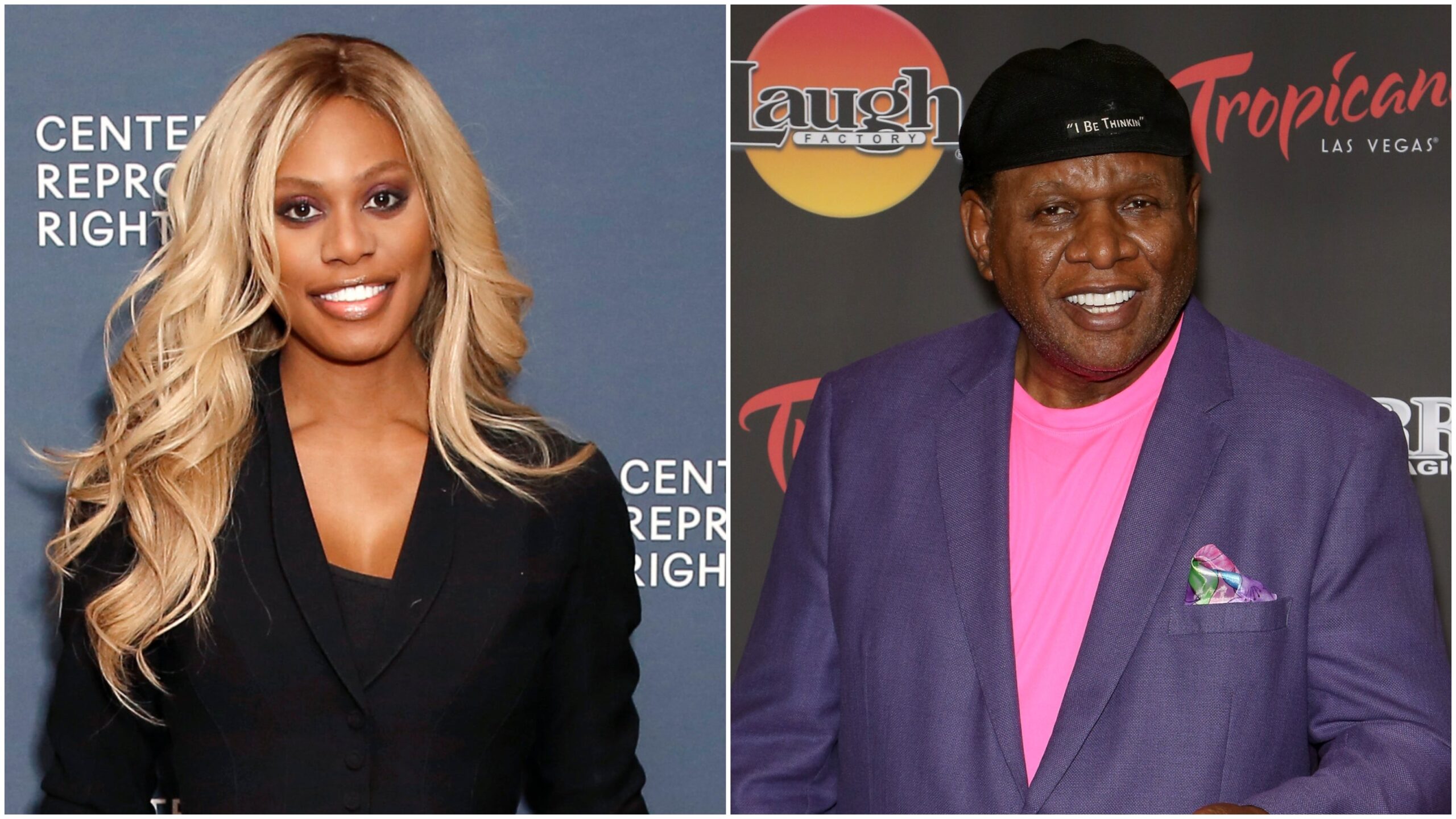 Laverne Cox attends The Center for Reproductive Rights 2020 Los Angeles Benefit on February 27, 2020 in Beverly Hills, California; George Wallace attends the opening of “Murray the Magician” on October 24, 2018 in Las Vegas, Nevada. Photo: Getty Images Rachel Murray for Center for Reproductive Rights/Gabe Ginsberg for Murray The Magician