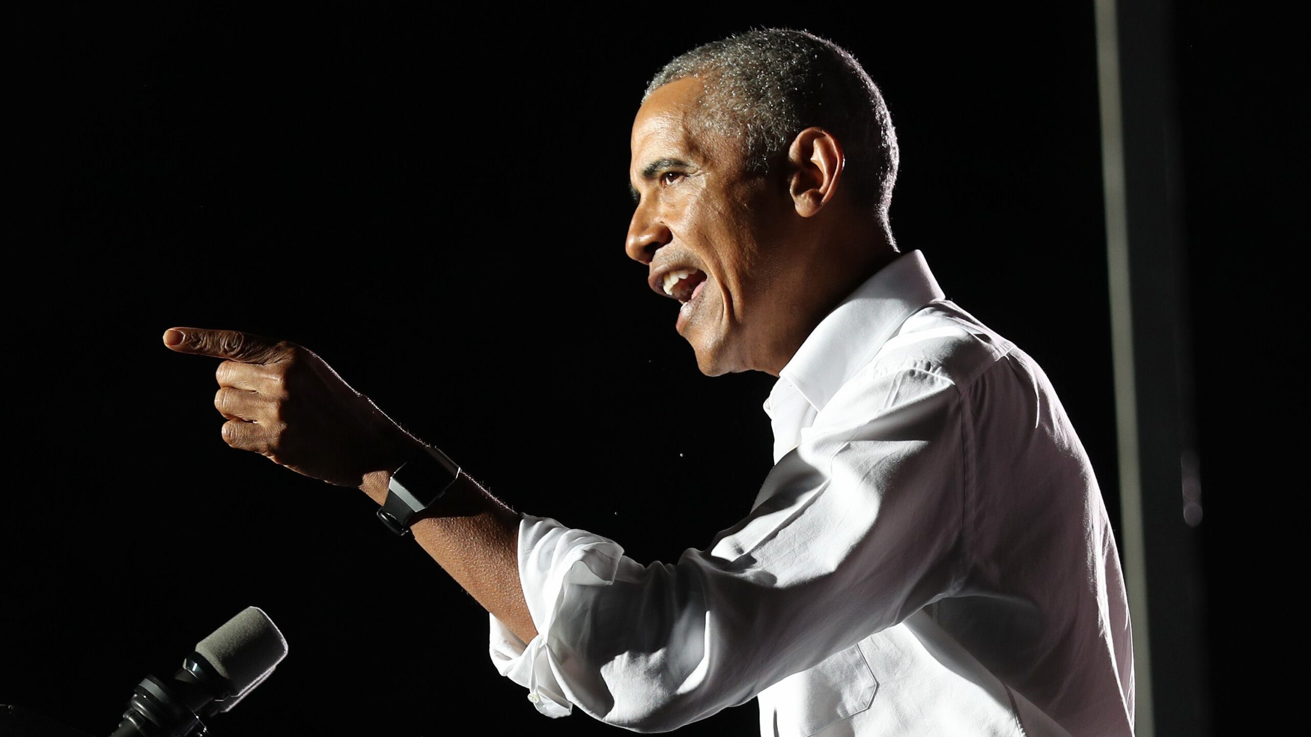 Former President Barack Obama speaks in support of Democratic presidential nominee Joe Biden during a drive-in rally on November 02, 2020. Photo: Getty Images Joe Raedle/Getty Images