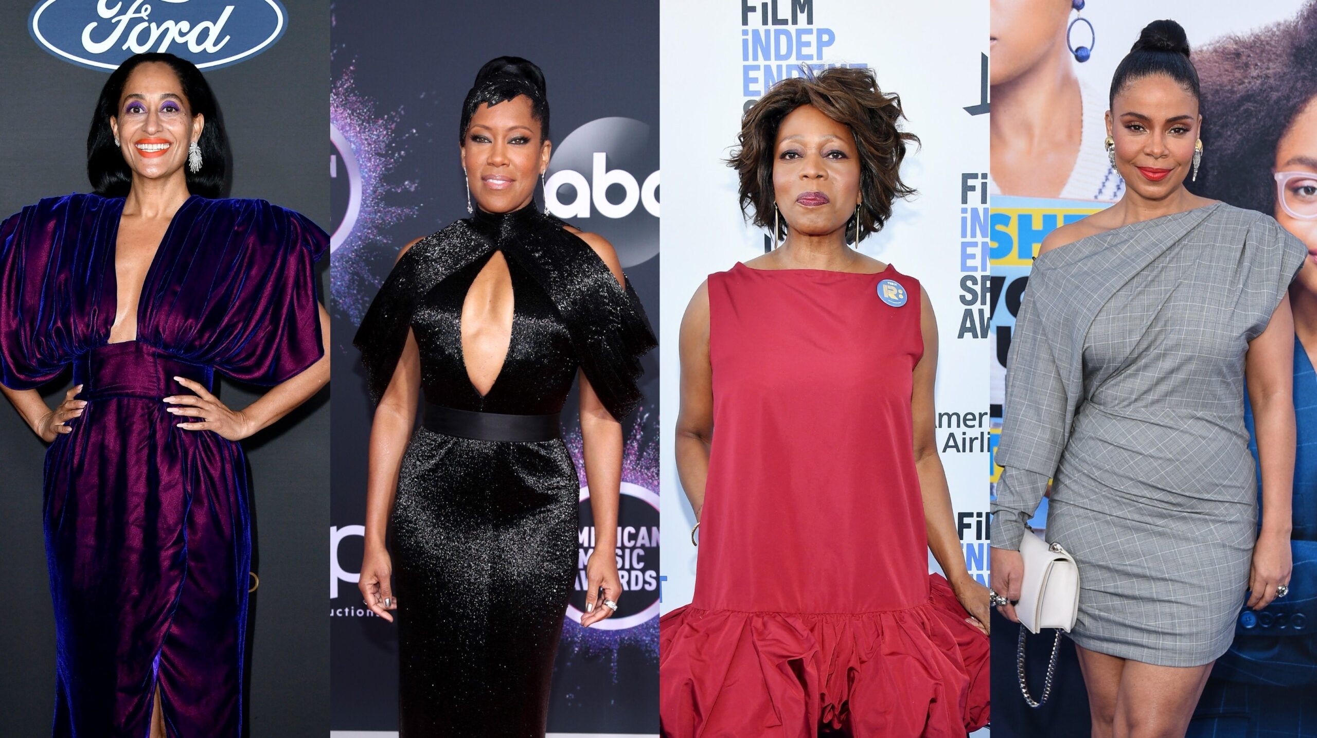 Tracee Ellis Ross on February 22, 2020; Regina King on November 24, 2019; Alfre Woodard on February 08, 2020; Sanaa Lathan on April 08, 2019. Photo: Getty Images Frazer Harrison/Getty Images