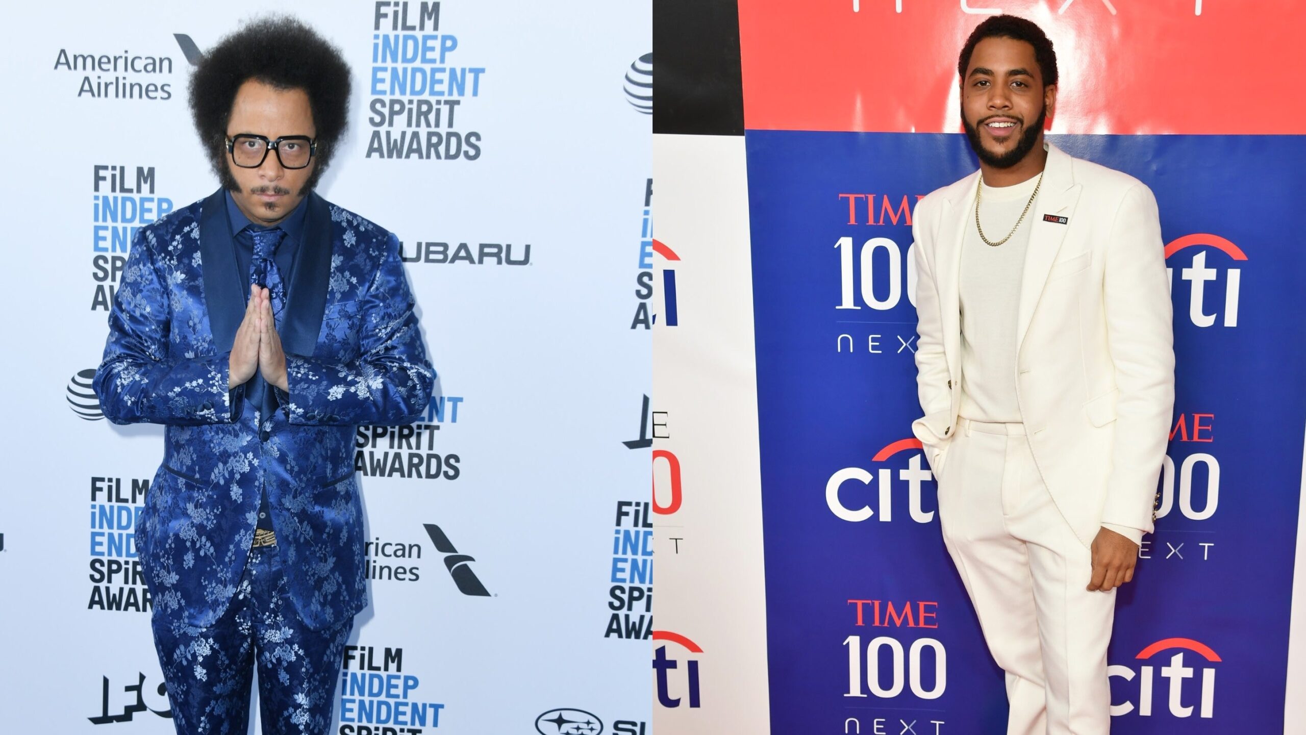 Boots Riley, left, attends the 2019 Film Independent Spirit Awards on February 23, 2019, in Santa Monica, Calif.; Jharrel Jerome attends Time 100 Next on November 14, 2019, in New York City. Photo: Getty Images Jon Kopaloff