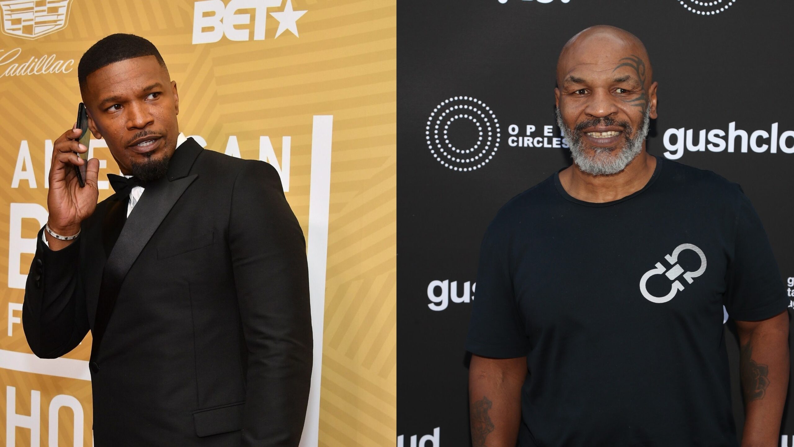 Jamie Foxx attends the American Black Film Festival Honors Awards Ceremony n February 23, 2020, in Beverly Hills, Calif.; Mike Tyson attends Gushcloud Los Angeles Opening Party on June 10, 2019, in Studio City, Calif. Photo: Getty Images Amy Sussman
