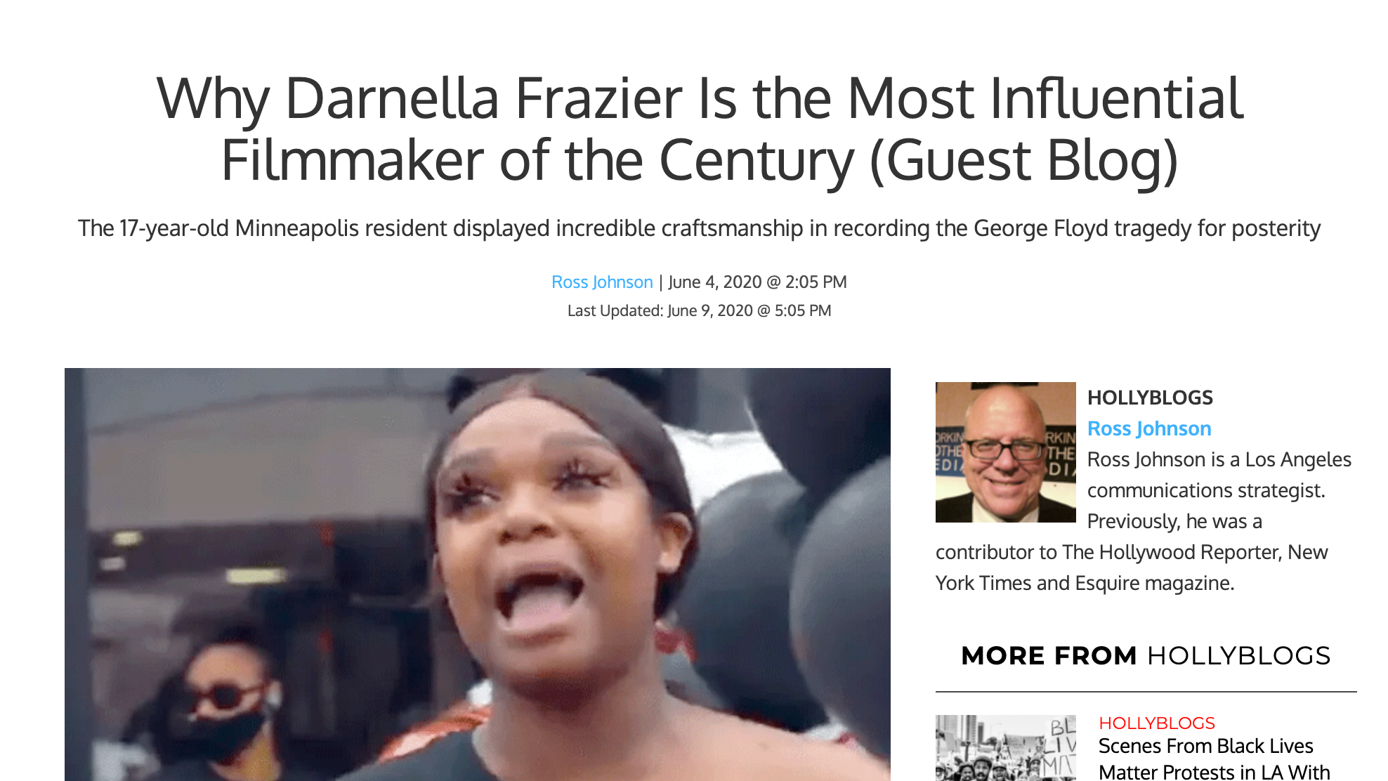“Why Darnella Frazier Is the Most Influential Filmmaker of the Century“ by Ross Johnson Screenshot: The Wrap