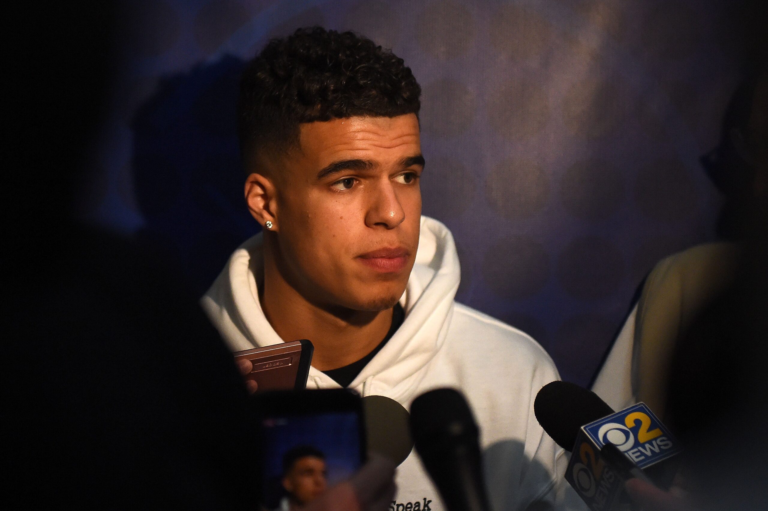 Michael Porter speaks with reporters during Day One of the NBA Draft Combine at Quest MultiSport Complex on May 17, 2018 in Chicago, Illinois. Photo: Getty Images Stacy Revere