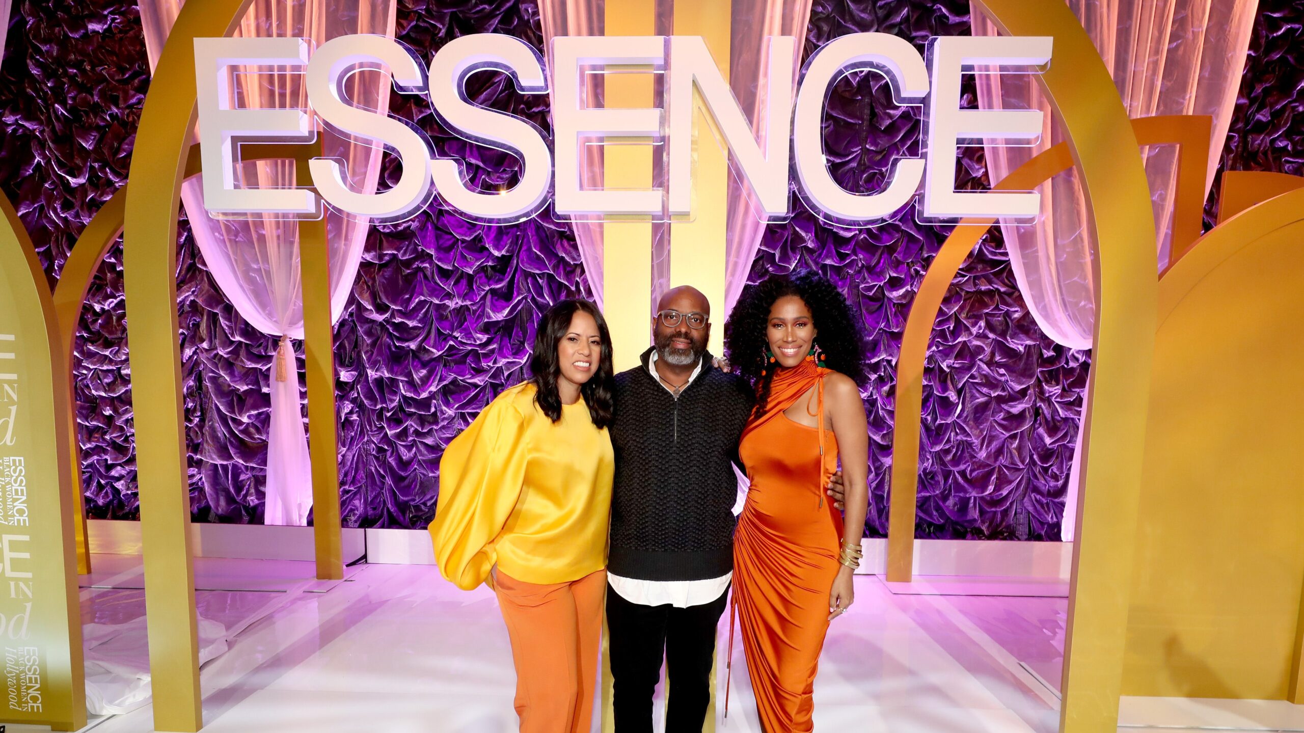 Essence CEO Michelle Ebanks, Essence Ventures Founder & Chairman Richelieu Dennis, and Essence Chief Content & Creative Officer Moana Luu pose onstage during the 2020 13th Annual ESSENCE Black Women in Hollywood Luncheon on February 06, 2020 in Beverly Hills, California. Photo: Getty Images Rich Polk