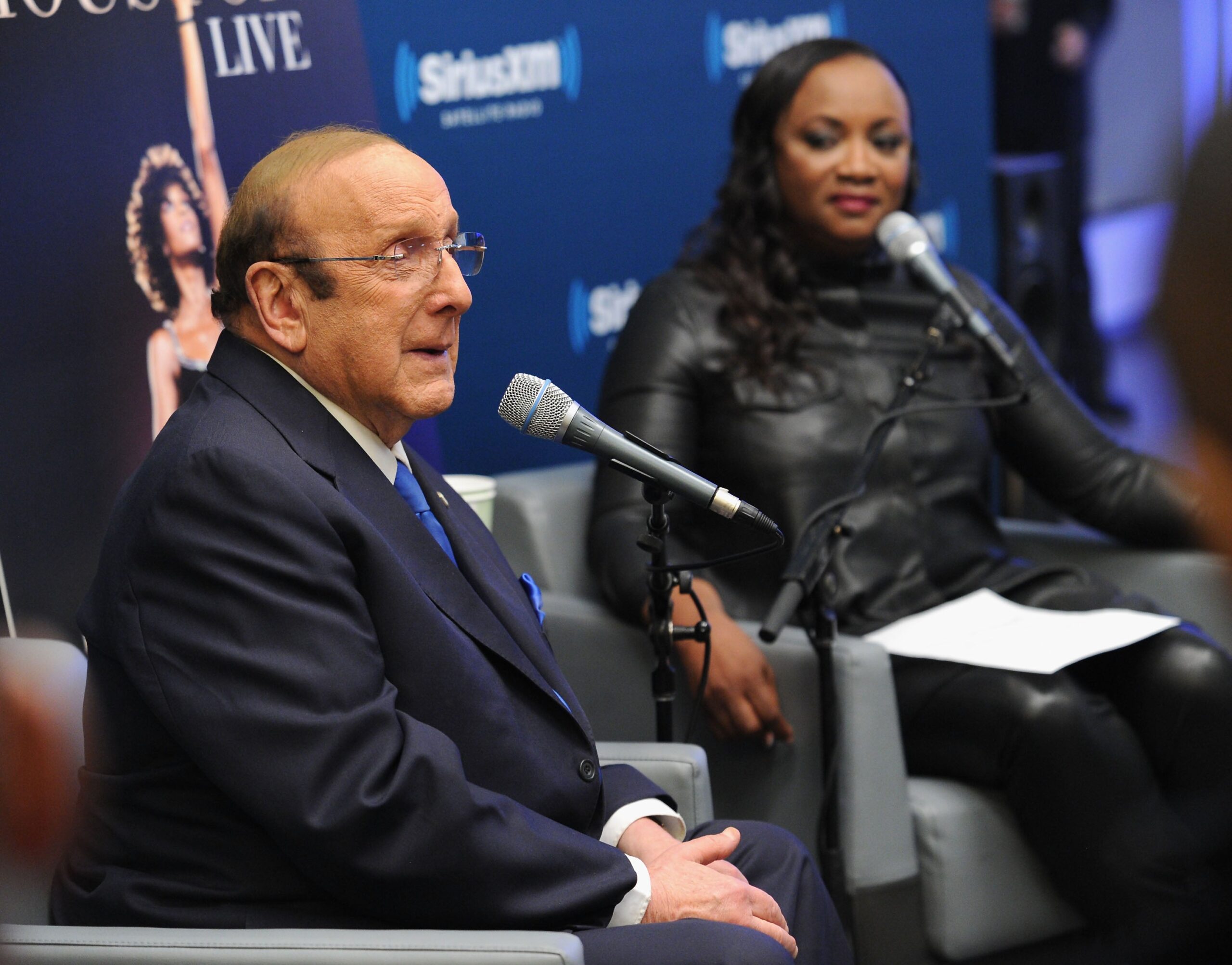 Legendary music industry titan Clive Davis (L) and Pat Houston promote “Whitney Houston Live: Her Greatest Performances” at SiriusXM Studios on Nov. 11, 2014, in New York City. Photo: Getty Images for SiriusXM Andrew Toth