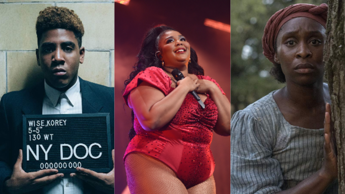 (L-R): When They See Us; Lizzo performs onstage during Q102's Jingle Ball 2019 on Dec. 11, 2019, in Philadelphia; Harriet Photo: Netflix