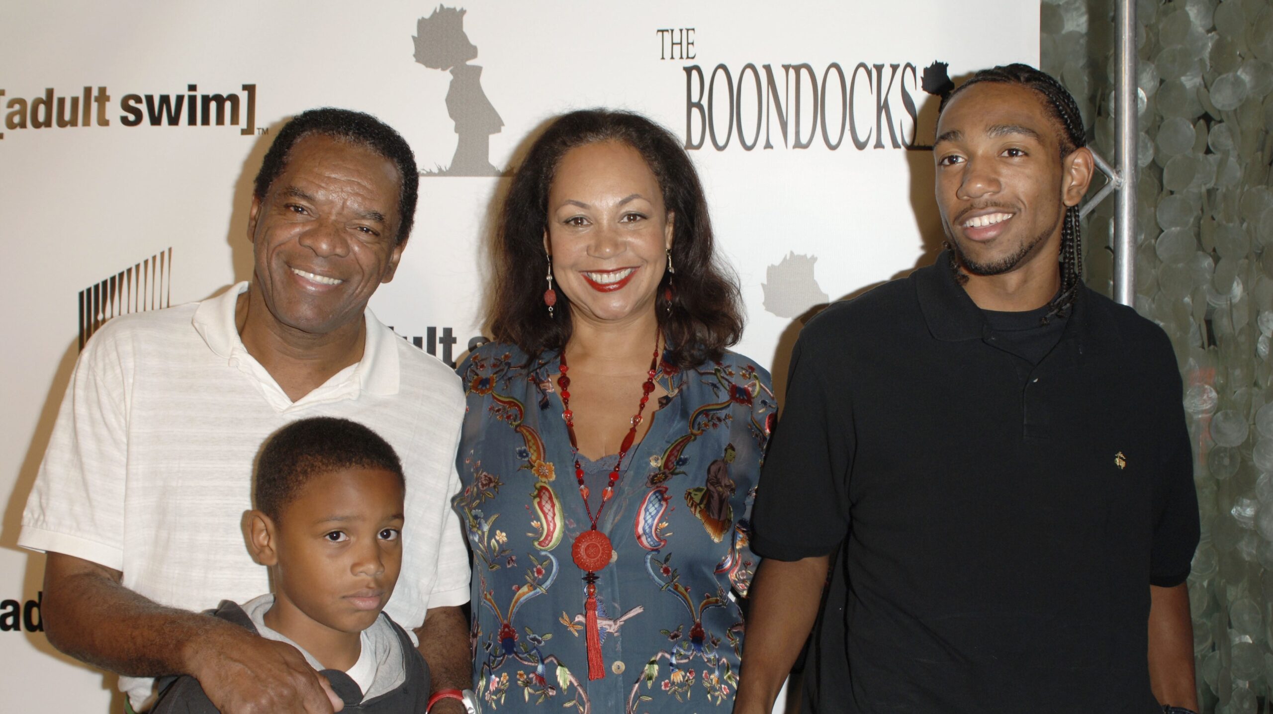 John Witherspoon, wife Angela, son John David and (in front) son Alexander attend the Los Angeles Launch Party For The TV Series “The Boondocks” on November 1, 2005 in Hollywood, California. Photo: Getty Images Stephen Shugerman