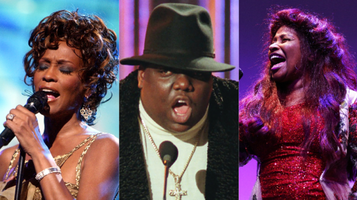 (L-R): Whitney Houston on Sept. 15, 2004; Notorious B.I.G. on Dec. 6, 1995; Chaka Khan on Sept. 9, 2018. Photo: Getty Images Kevin Winter