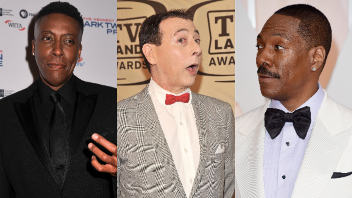 (L-R): Arsenio Hall during the 18th Annual Mark Twain Prize for Humor honoring Eddie Murphy on October 18, 2015 in Washington, DC.; Paul Reubens ‘Pee-wee Herman’ attends the 10th Annual TV Land Awards on April 14, 2012 in New York City. ; Eddie Murphy attends the 87th Annual Academy Awards on February 22, 2015 in Hollywood, California. Photo: Getty Images Kris Connor
