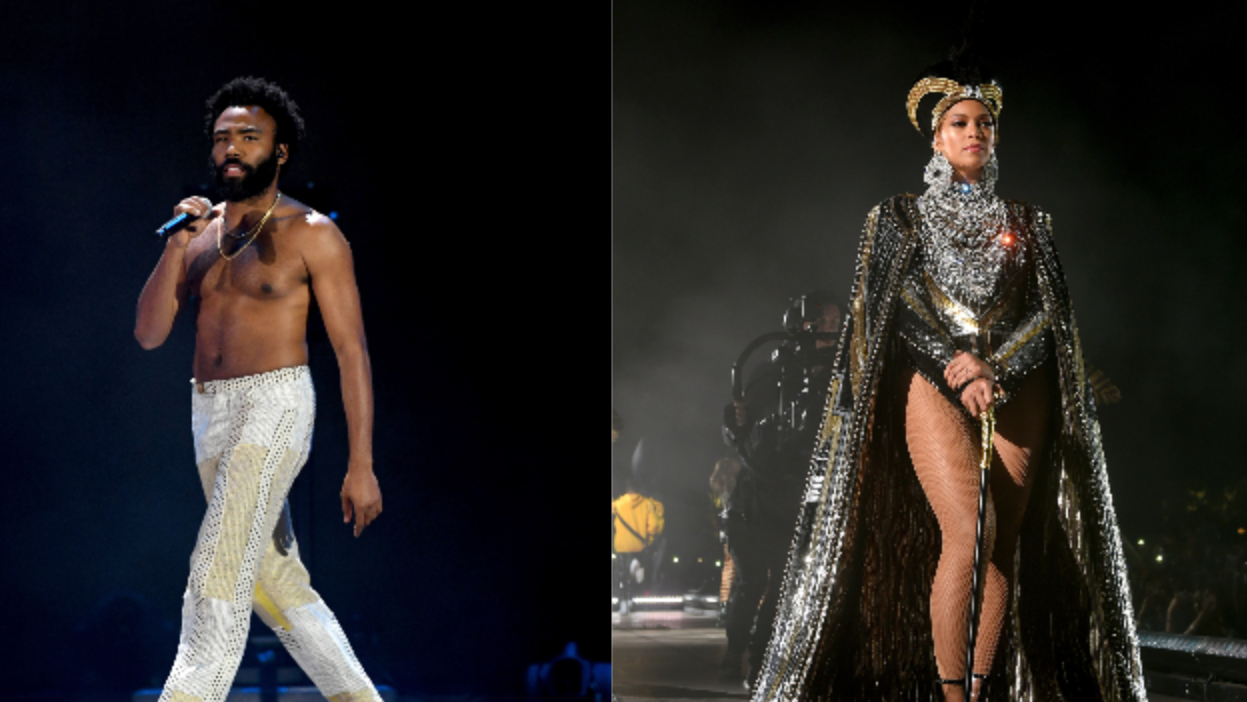 Childish Gambino performs onstage during the 2018 iHeartRadio Music Festival on September 21, 2018 in Las Vegas, Nevada.; Beyonce Knowles performs onstage during 2018 Coachella Valley Music And Arts Festival Weekend 1 on April 14, 2018 in Indio, California. Photo: Getty Images for iHeartMedia Kevin Winter