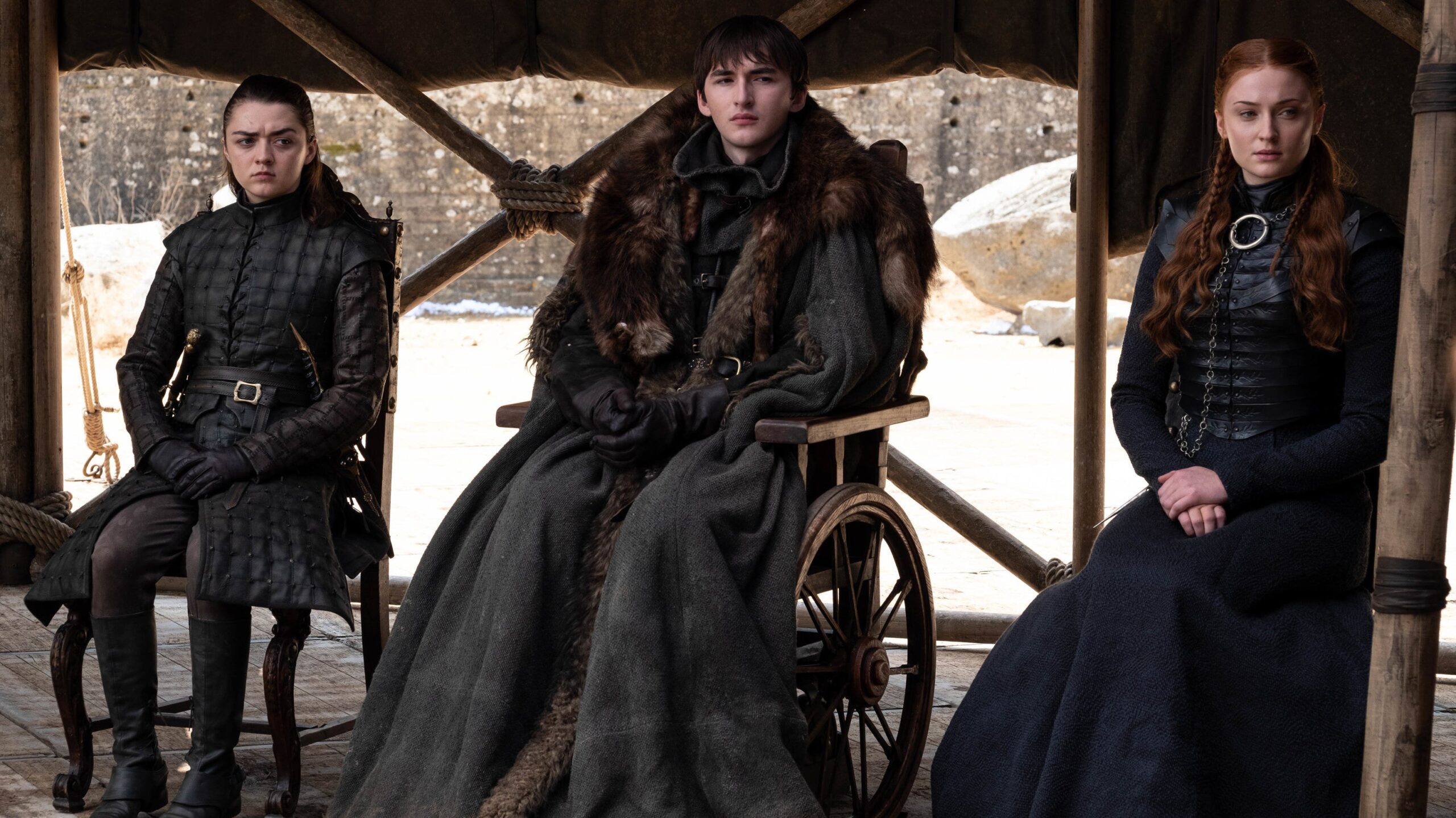 Season 8, episode 6 / series finale (debut 5/19/19) of Game of Thrones; (l-r): Maisie Williams, Isaac Hempstead Wright, Sophie Turner. Photo: Courtesy of HBO Macall B. Polay