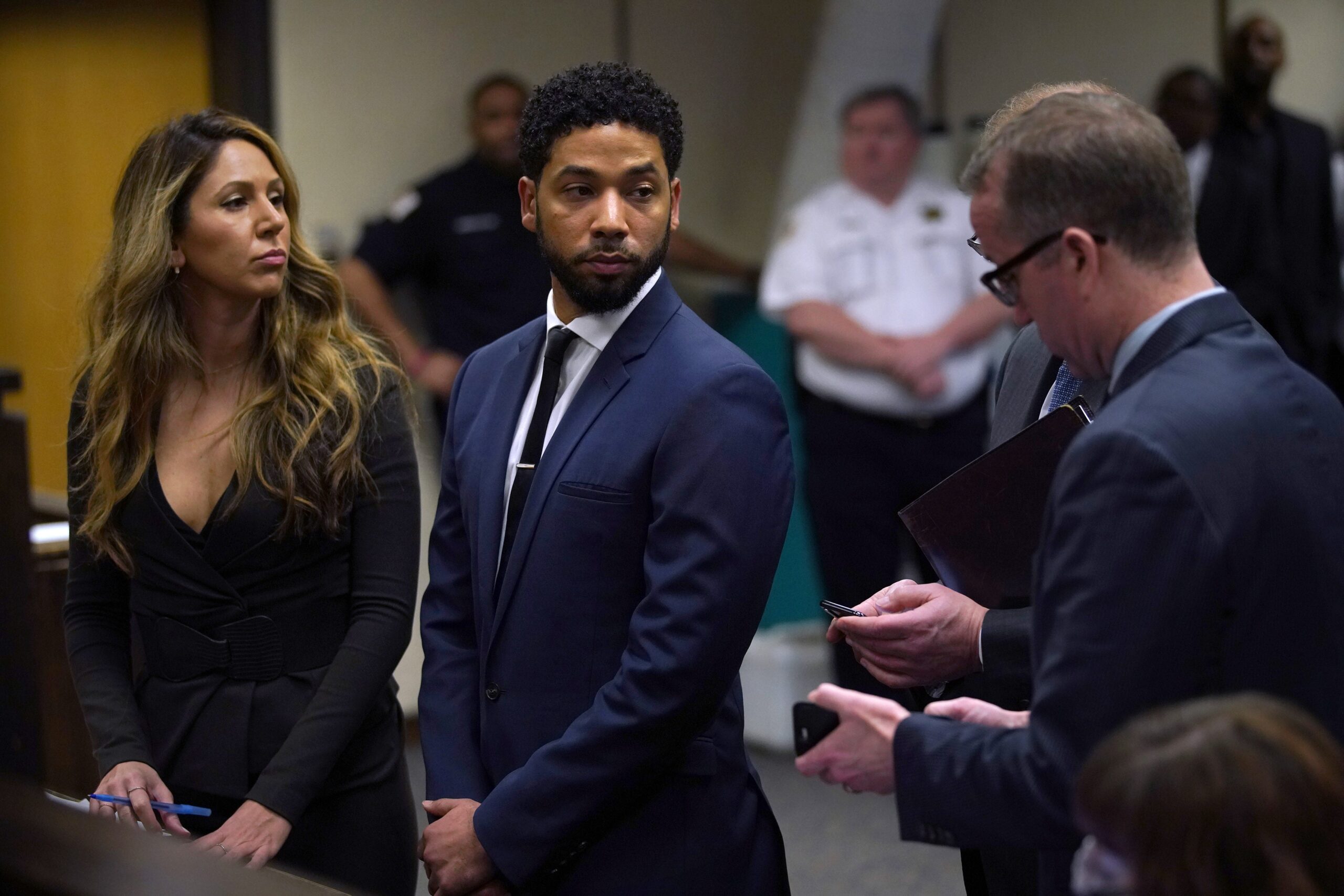 Jussie Smollett appears at a hearing in Chicago March 14, 2019, after he was charged with faking a homophobic, racist attack on himself. Now, executives at his show, Empire, say he and his character won’t be back for next season. Photo: Getty